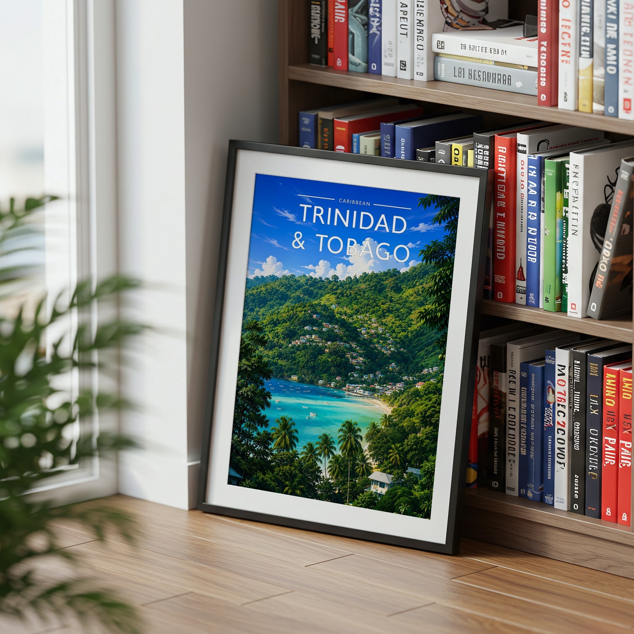 Trinidad & Tobago Travel Poster mounted in a black frame