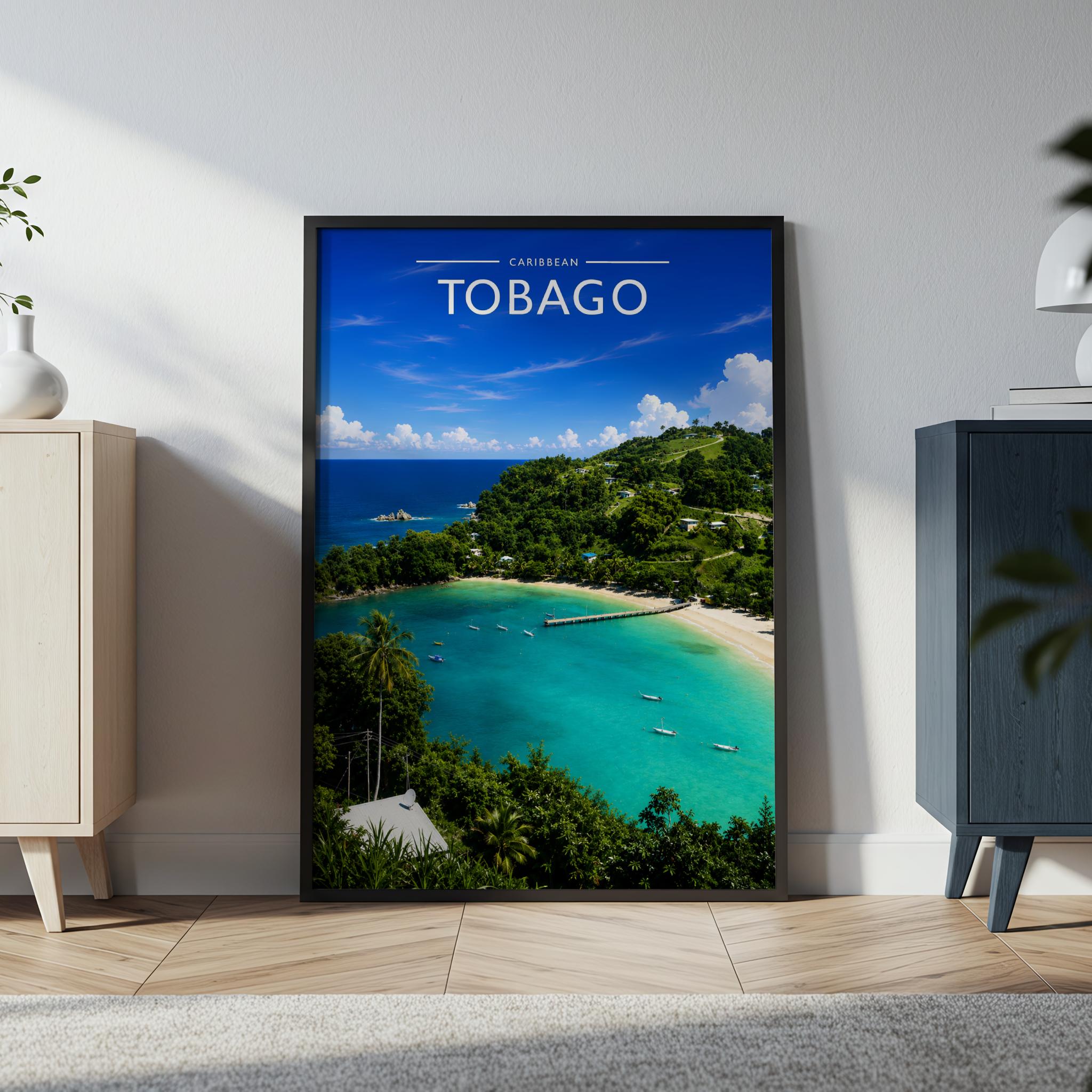Tobago Travel Poster in a black frame