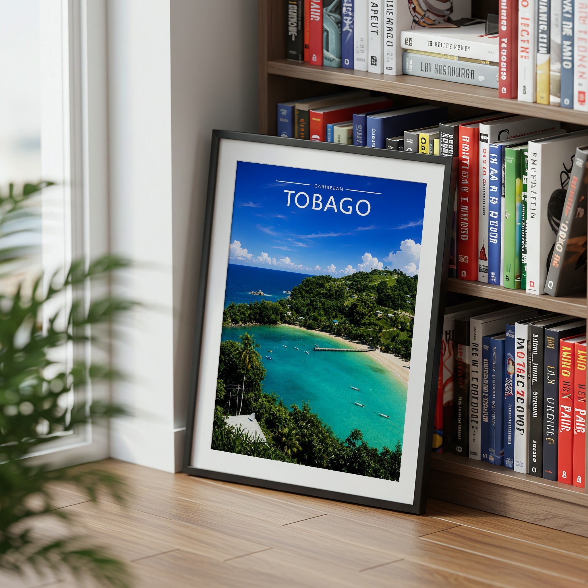 Tobago Travel Poster mounted in a black frame