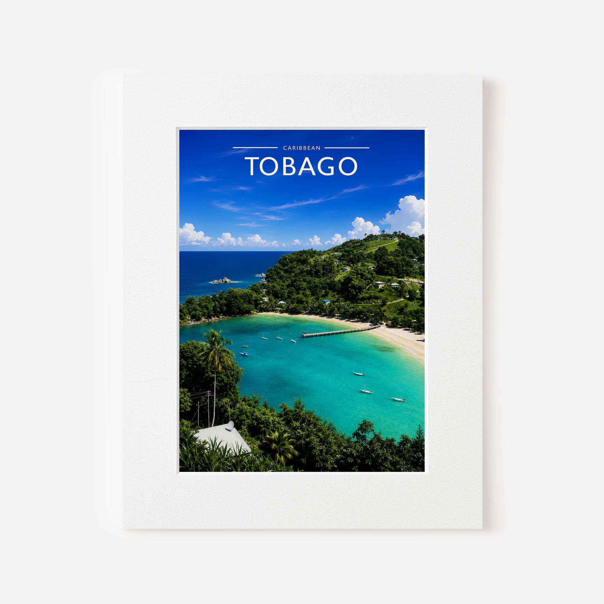 Tobago Travel Poster in a white mount