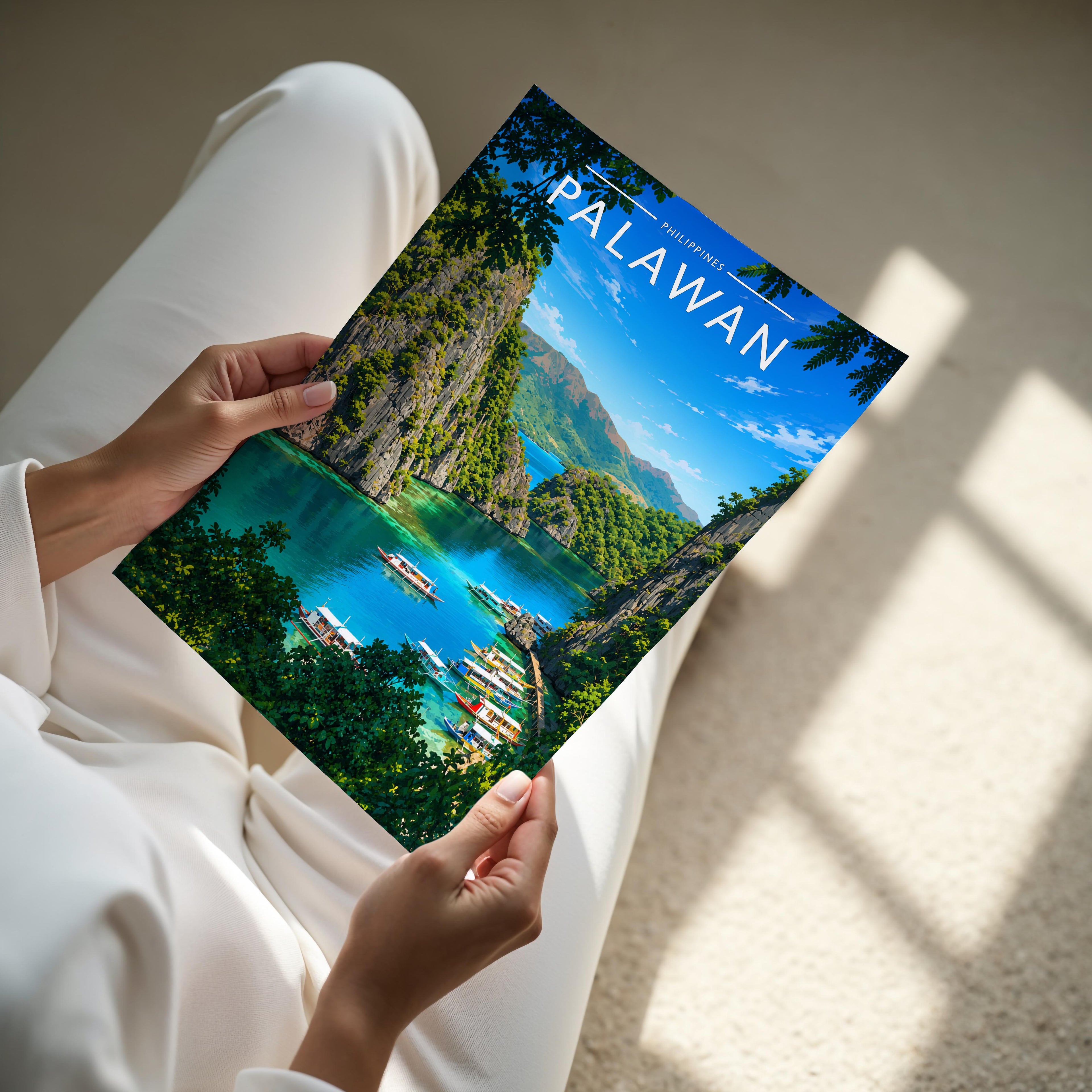 Palawan #2 Travel Poster - A4 print held in hand
