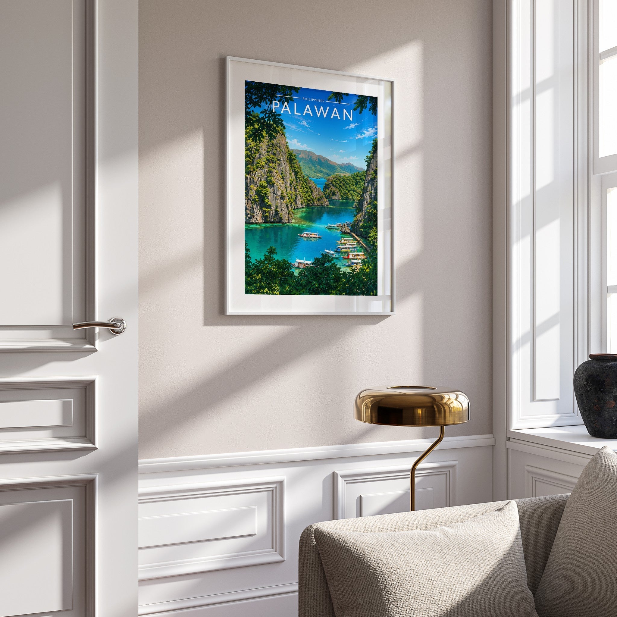 Palawan #2 Travel Poster mounted in a white frame