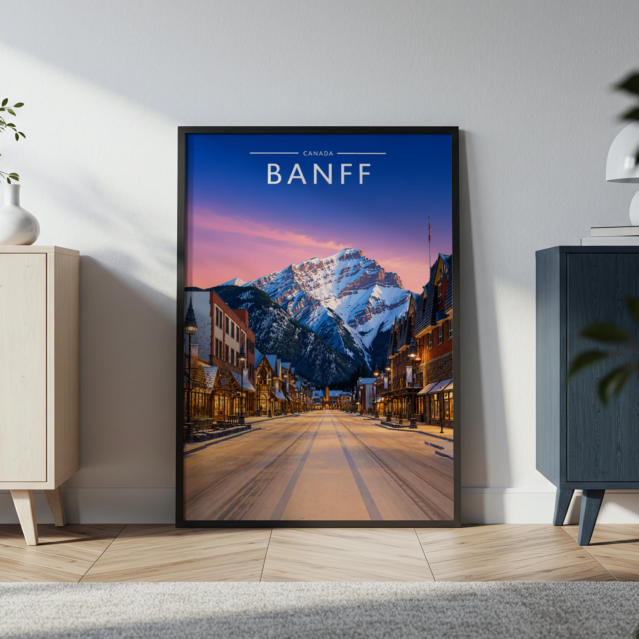 Banff Travel Poster in a black frame