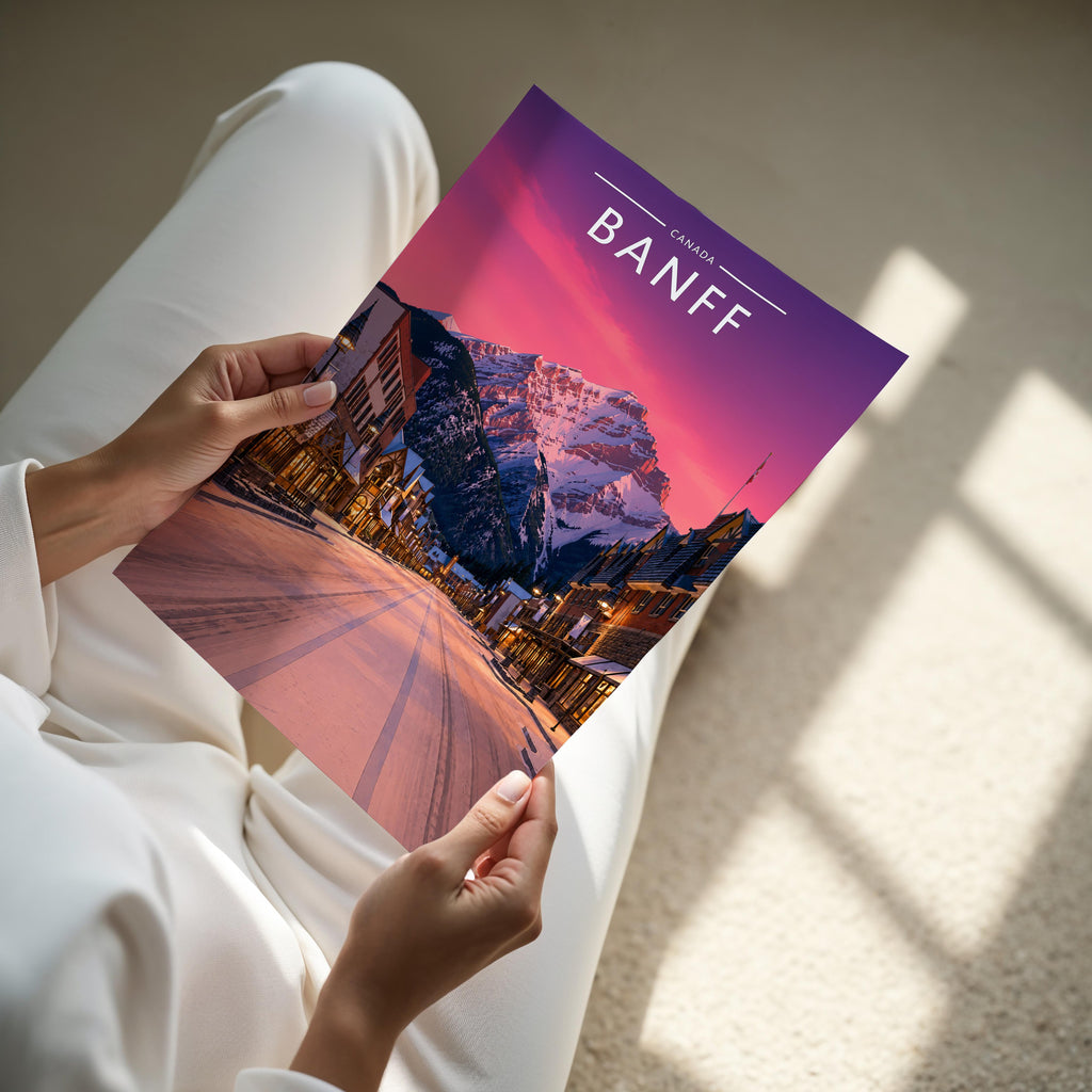 Banff #2 Travel Poster - A4 print held in hand