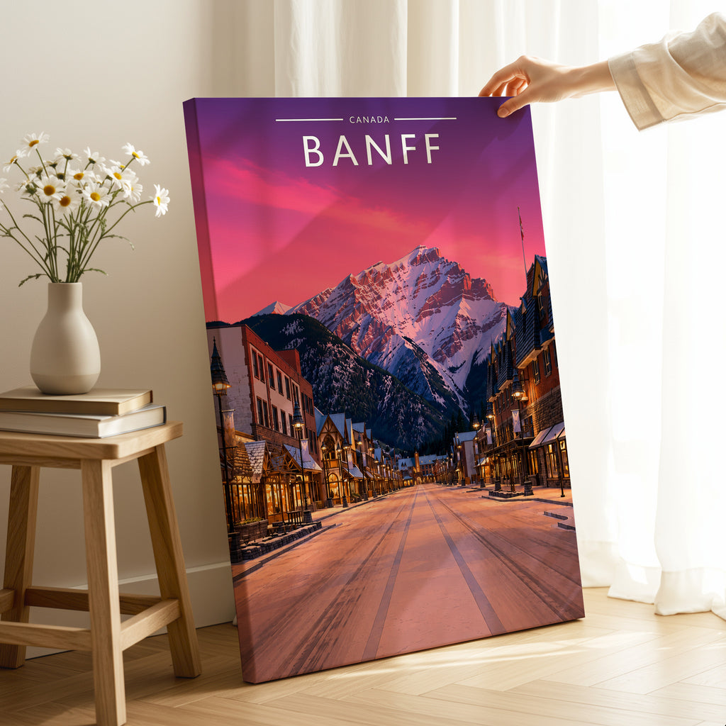Banff #2 Travel Poster as a gallery-wrapped canvas