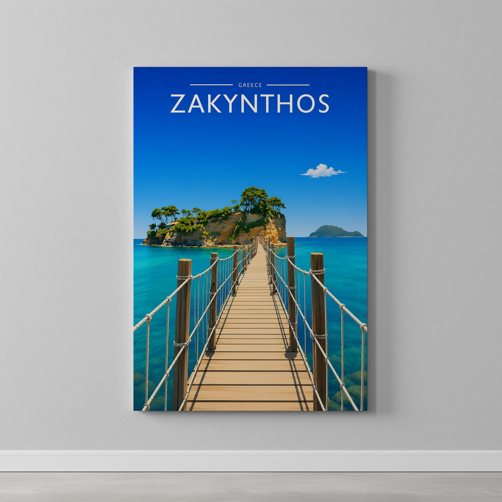 Zakynthos #2 Travel Poster as a gallery-wrapped canvas on a plain wall