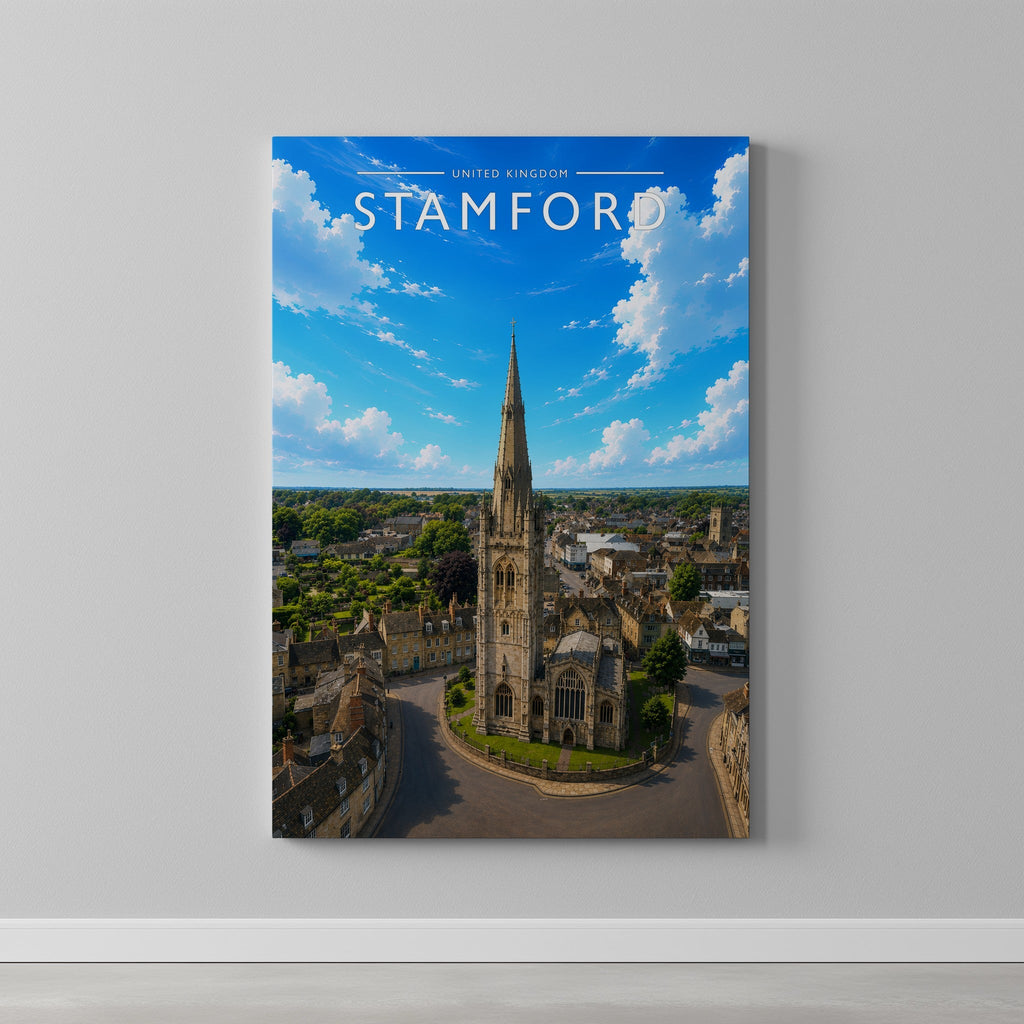 Stamford #11 Travel Poster as a gallery-wrapped canvas on a plain wall