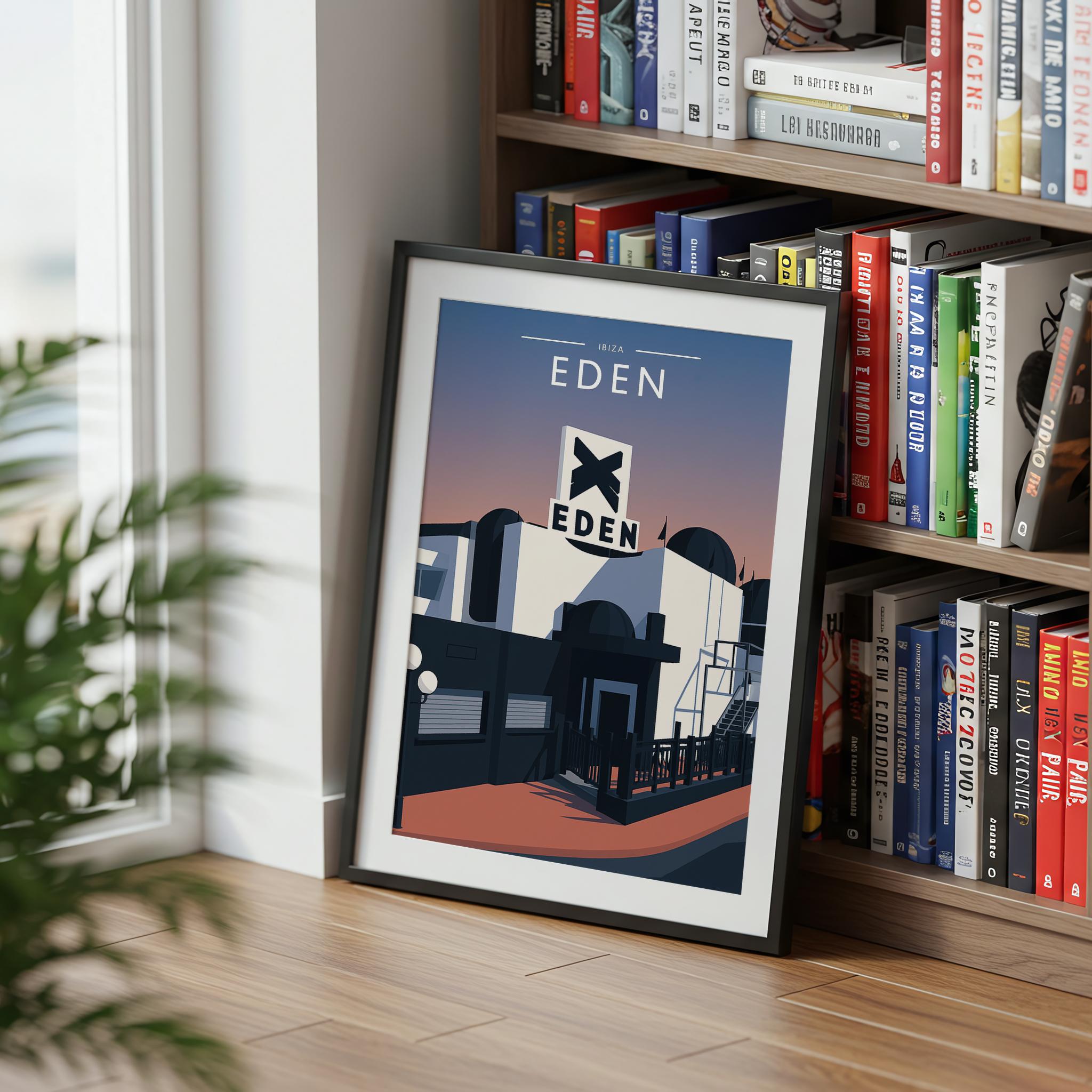 Ibiza Travel Poster mounted in a black frame