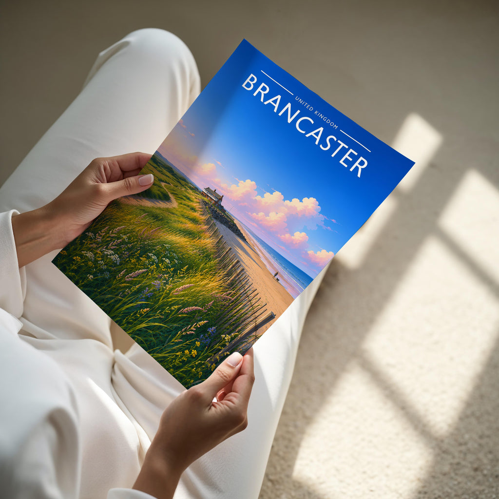 Brancaster #2 Travel Poster - A4 print held in hand