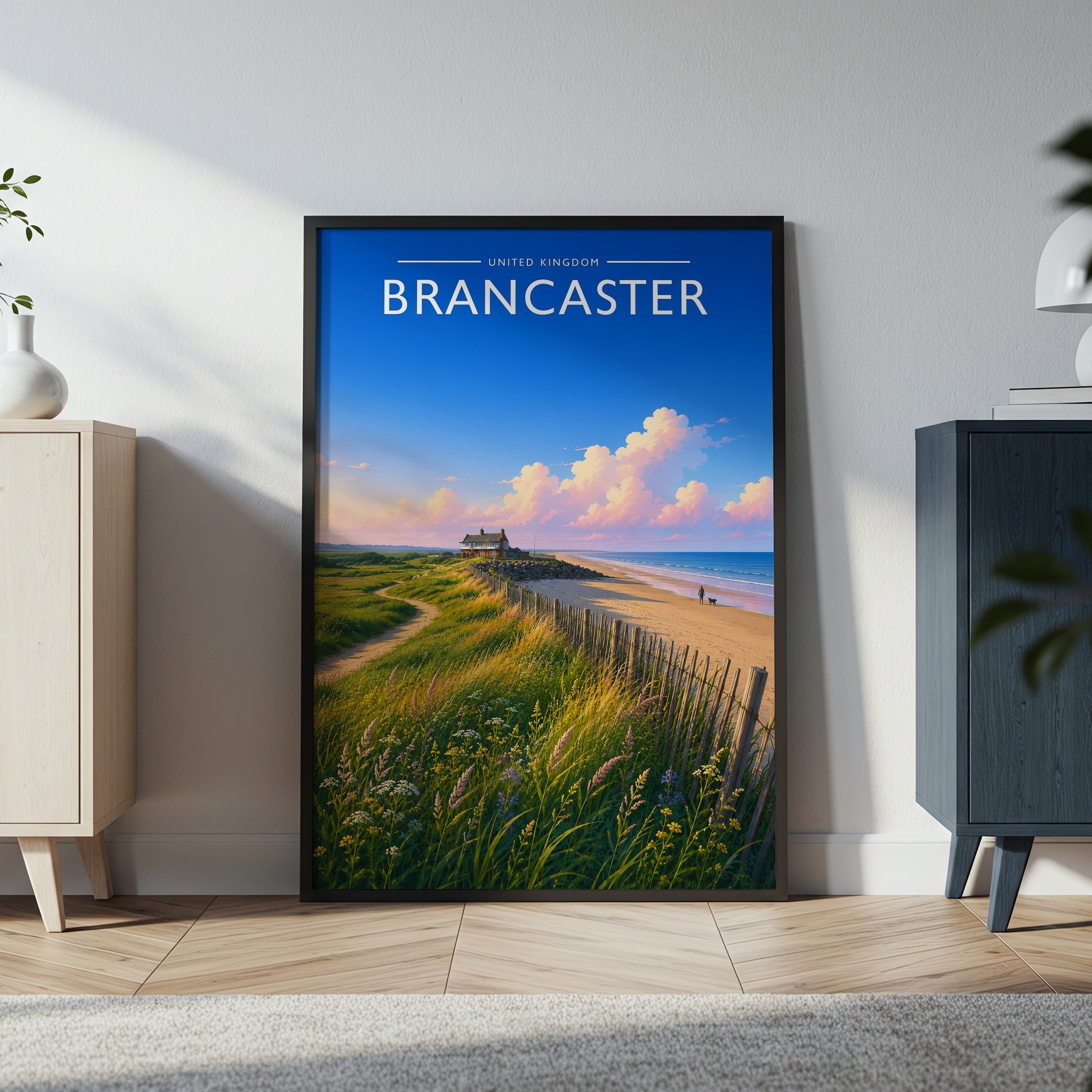 Brancaster #2 Travel Poster in a black frame