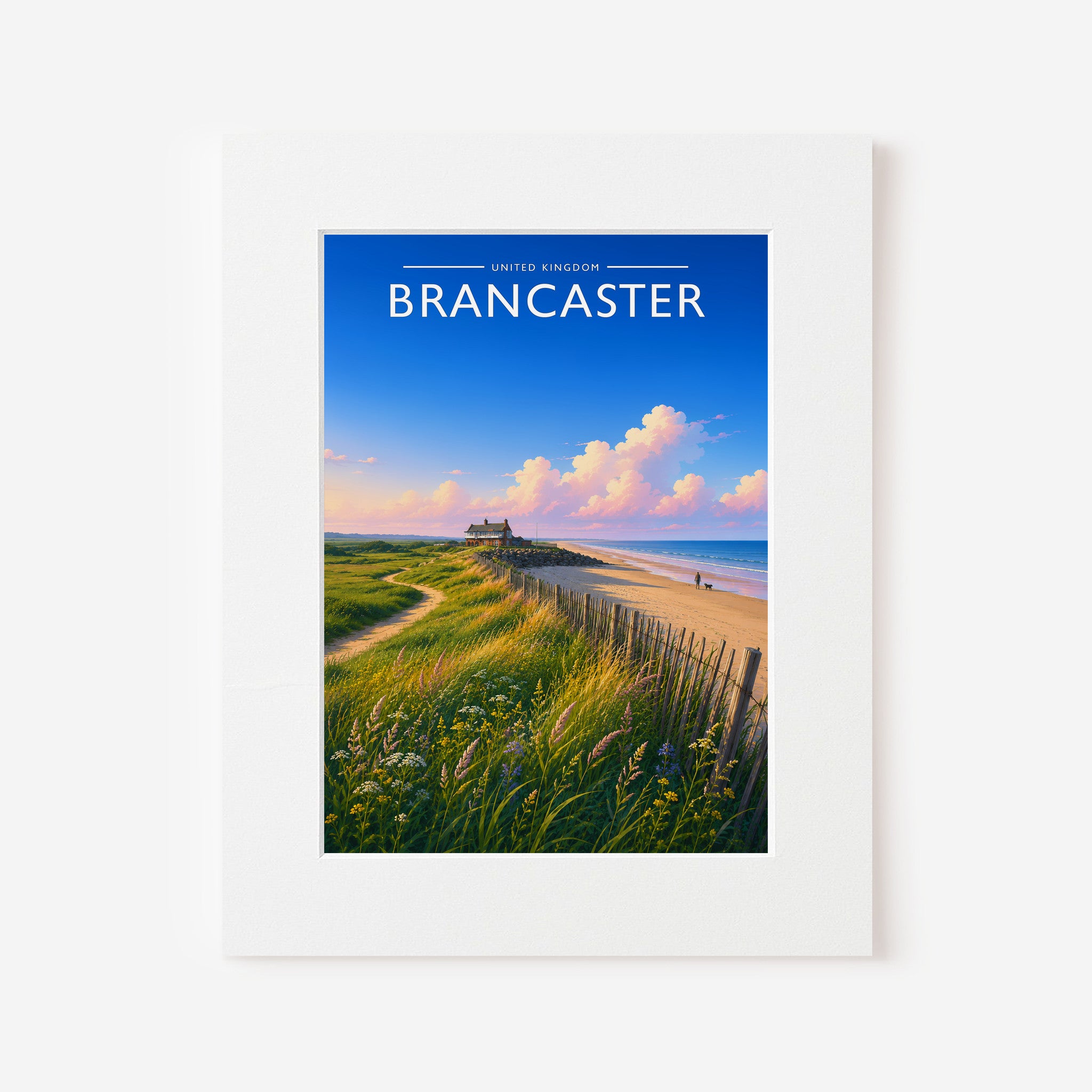 Brancaster #2 Travel Poster in a white mount