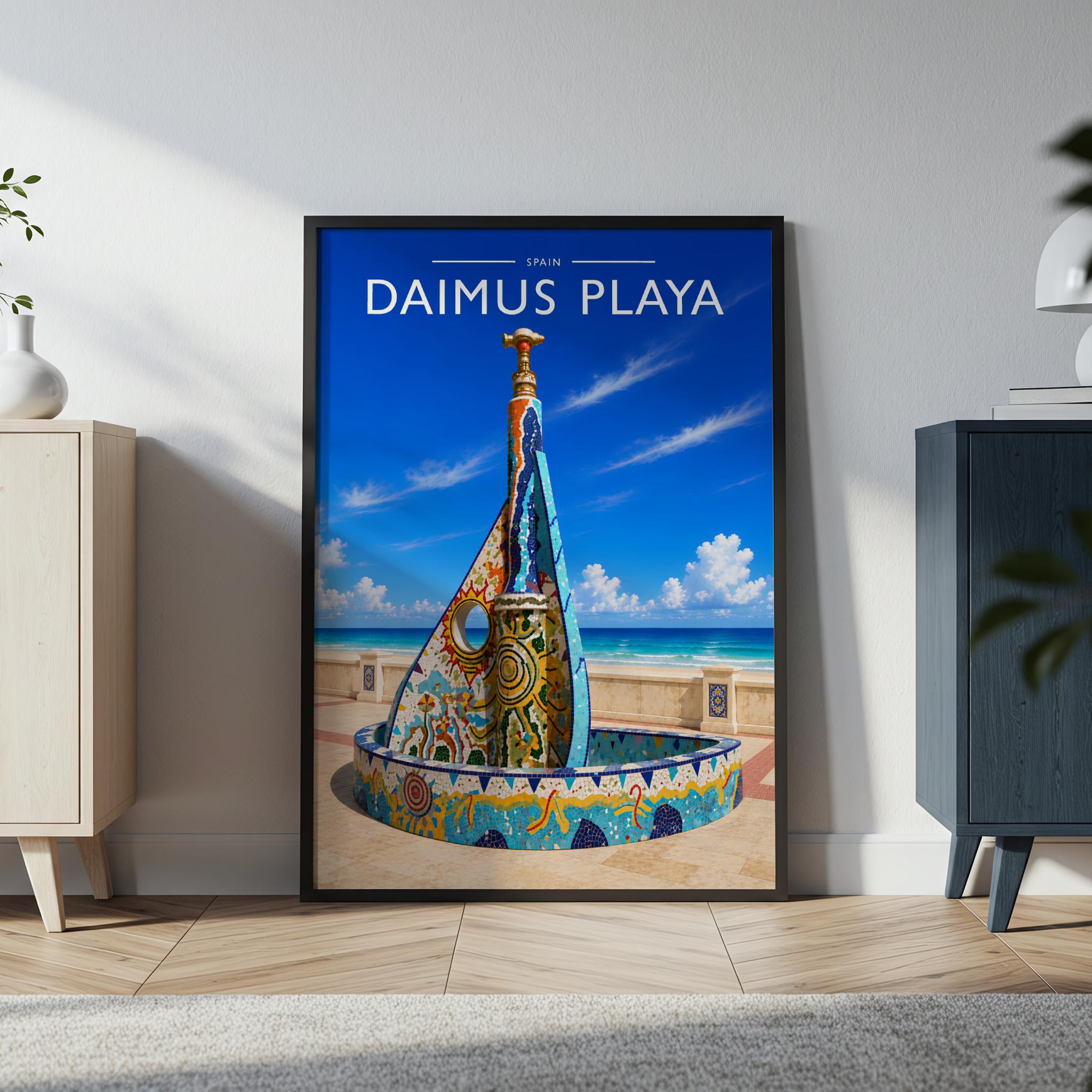 Daimus Playa Travel Poster in a black frame