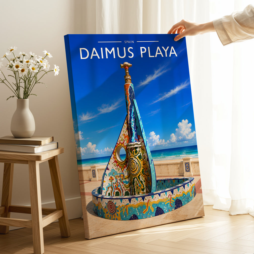Daimus Playa Travel Poster as a gallery-wrapped canvas