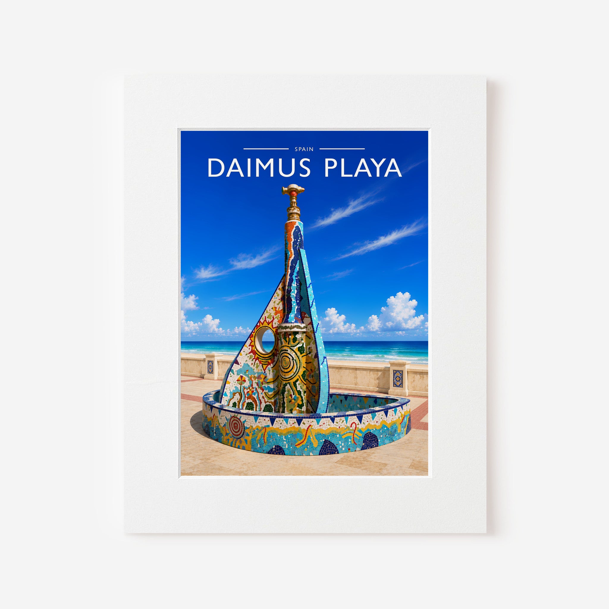 Daimus Playa Travel Poster in a white mount