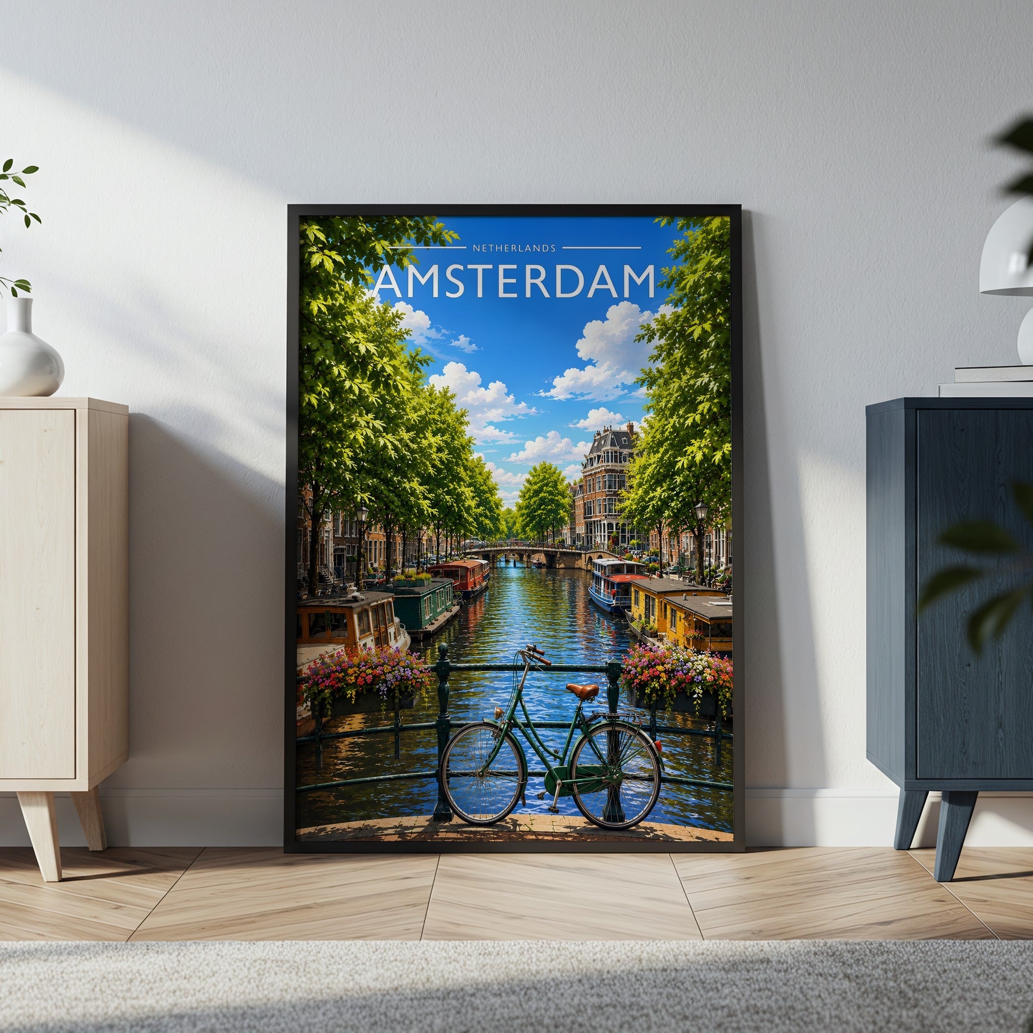 Amsterdam #3 Travel Poster in a black frame