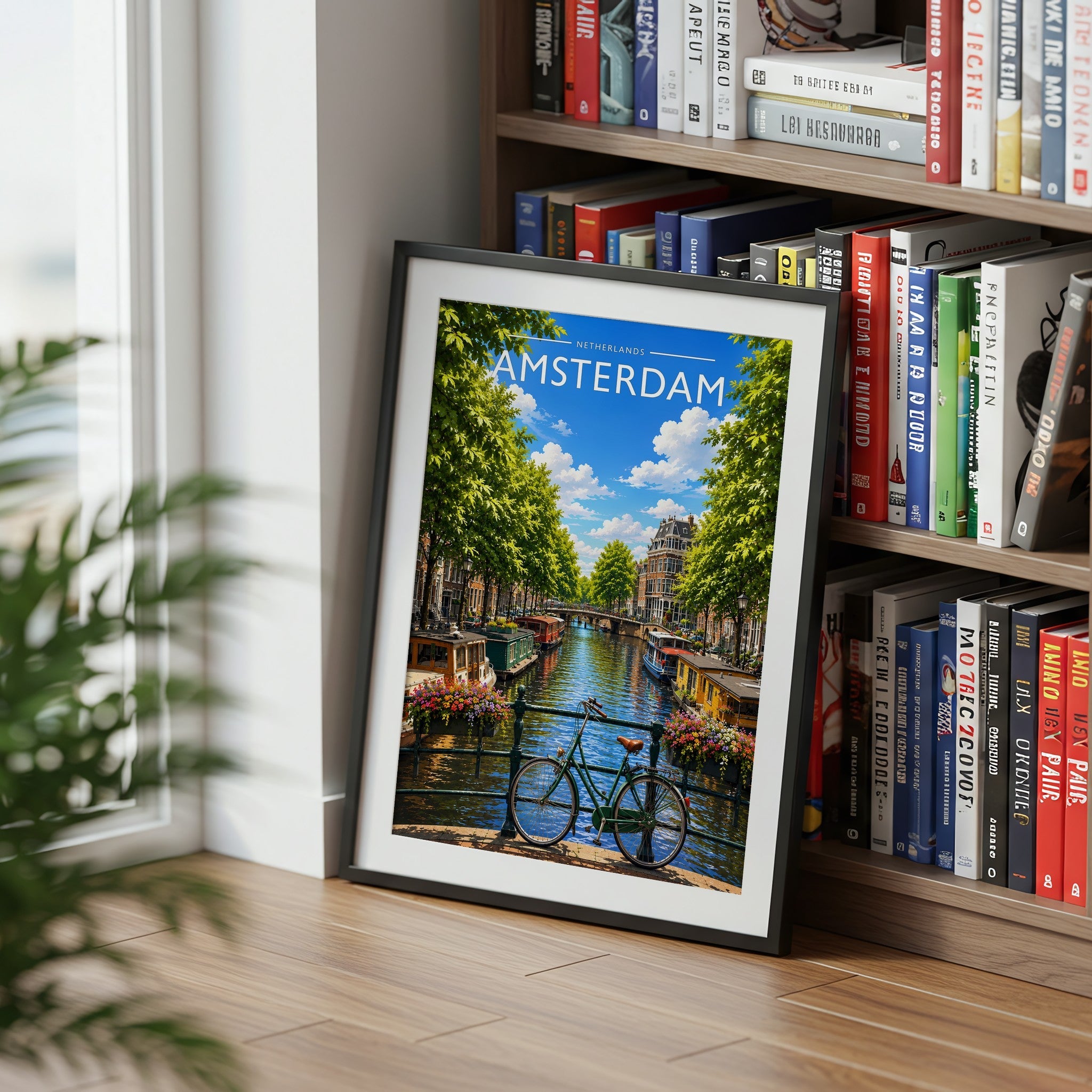 Amsterdam #3 Travel Poster mounted in a black frame