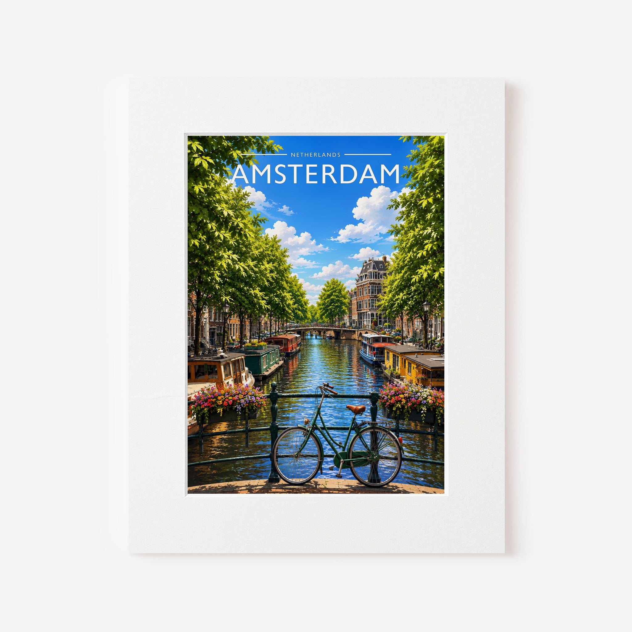 Amsterdam #3 Travel Poster in a white mount