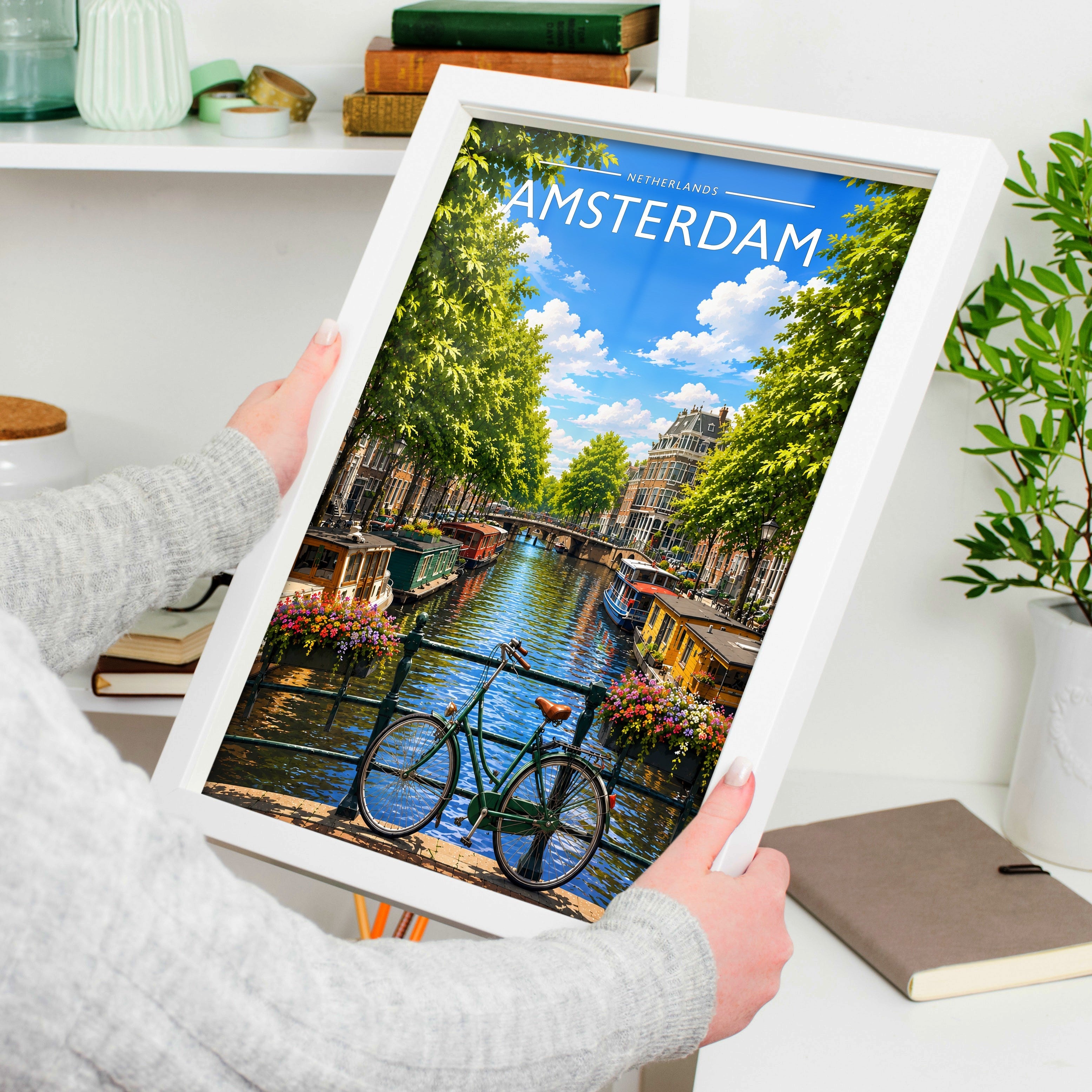 Amsterdam #3 Travel Poster held in a white frame