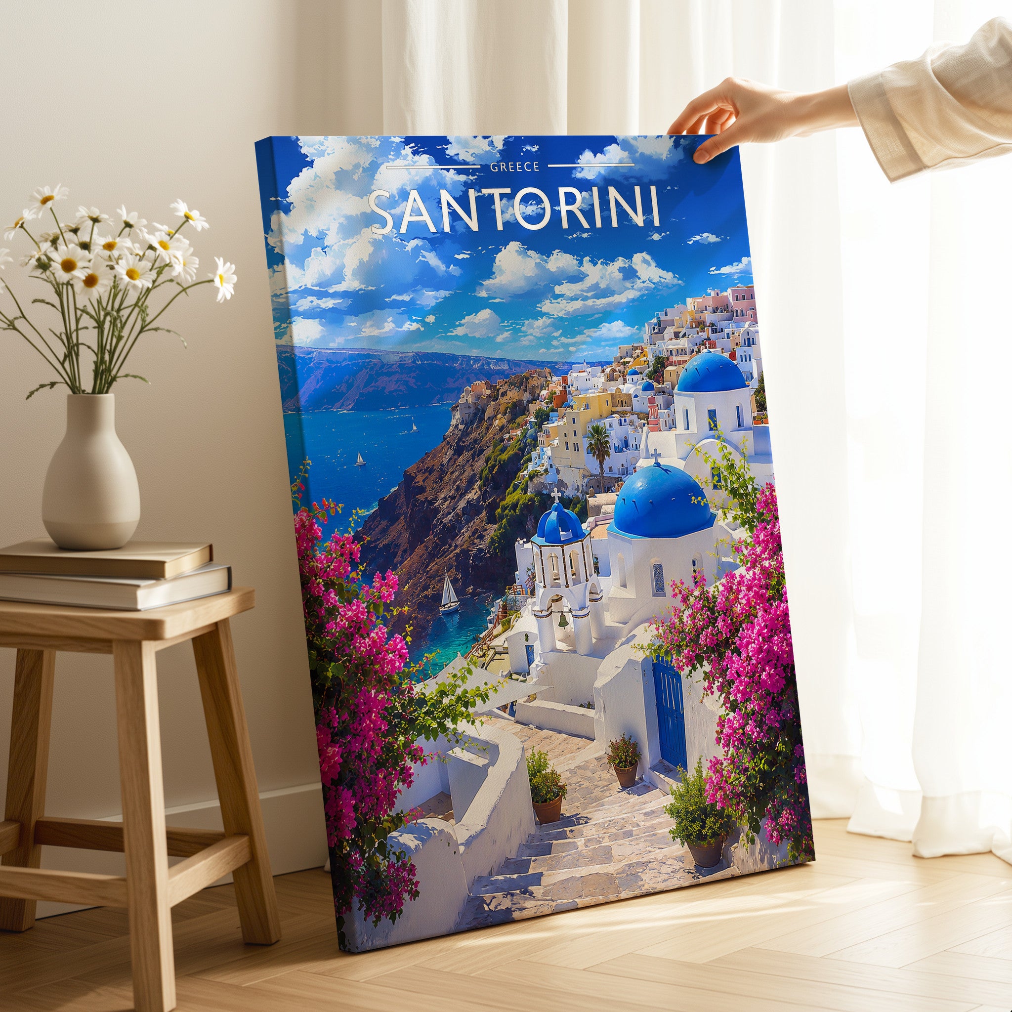 Santorini Travel Poster as a gallery-wrapped canvas