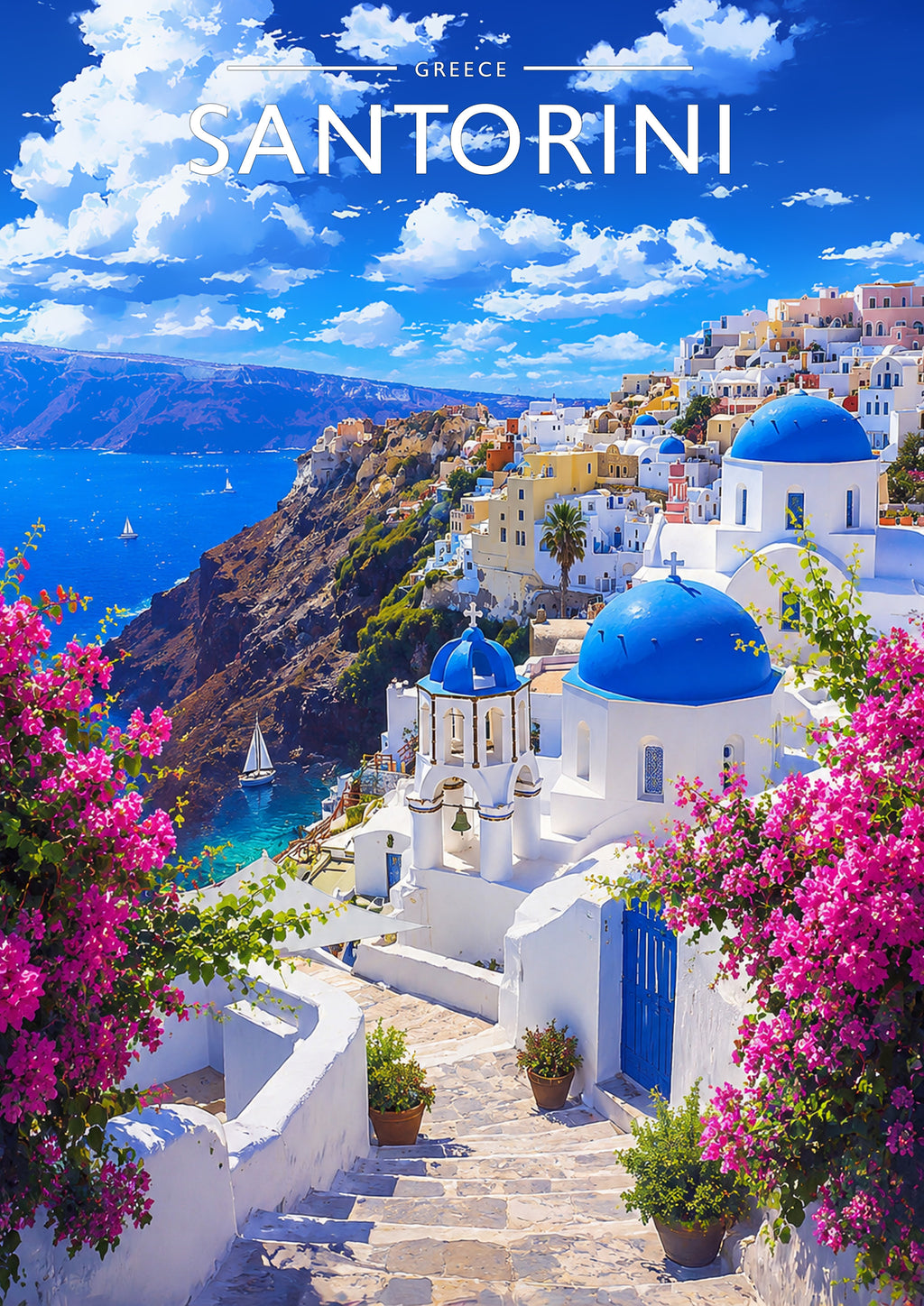 Santorini Travel Poster - A4 travel poster print