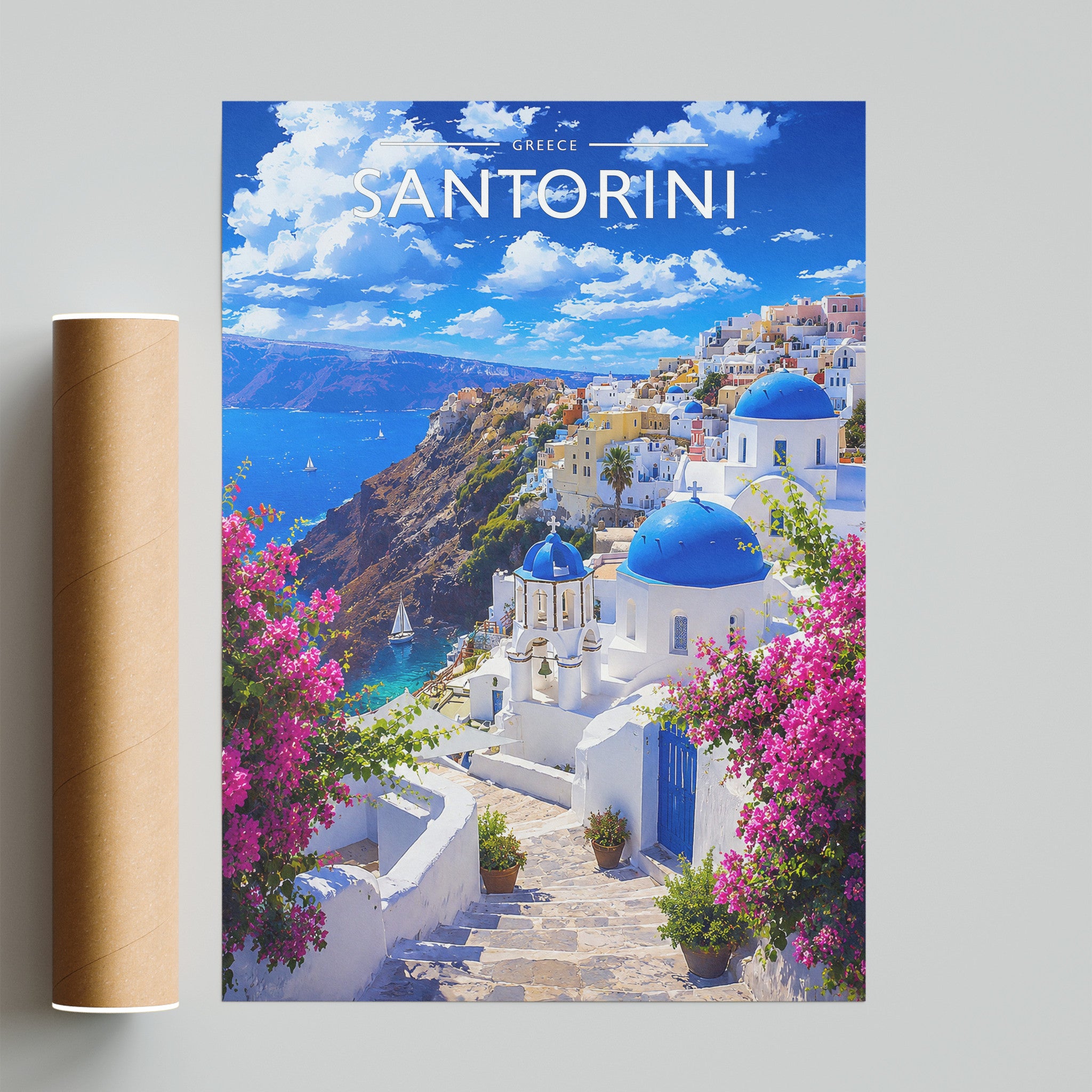 Santorini Travel Poster - fine art print with shipping tube