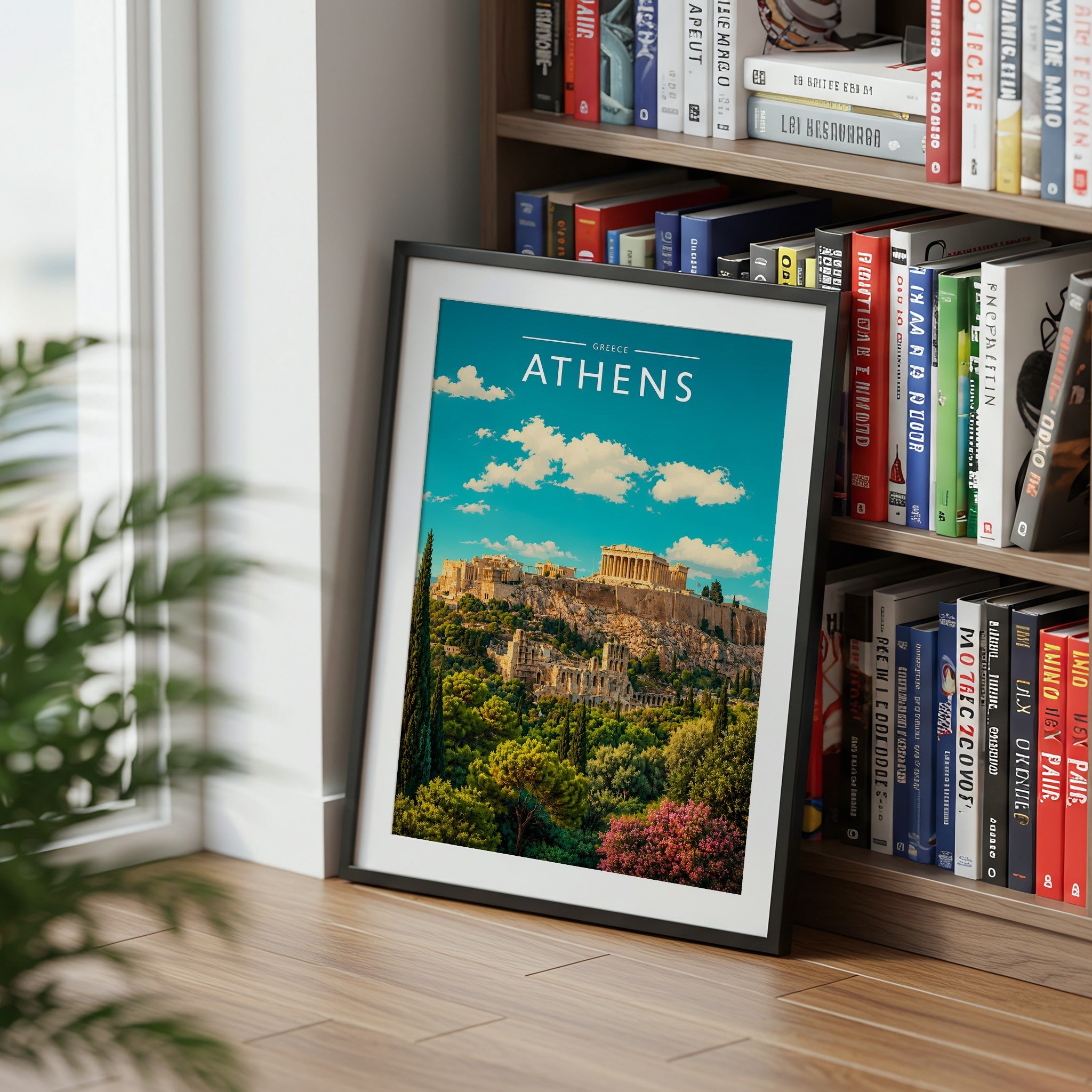 Athens Travel Poster mounted in a black frame