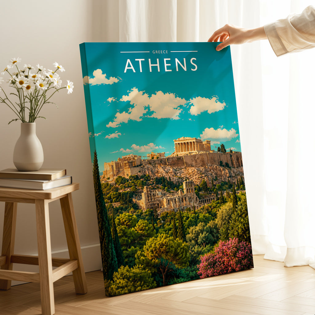 Athens Travel Poster as a gallery-wrapped canvas