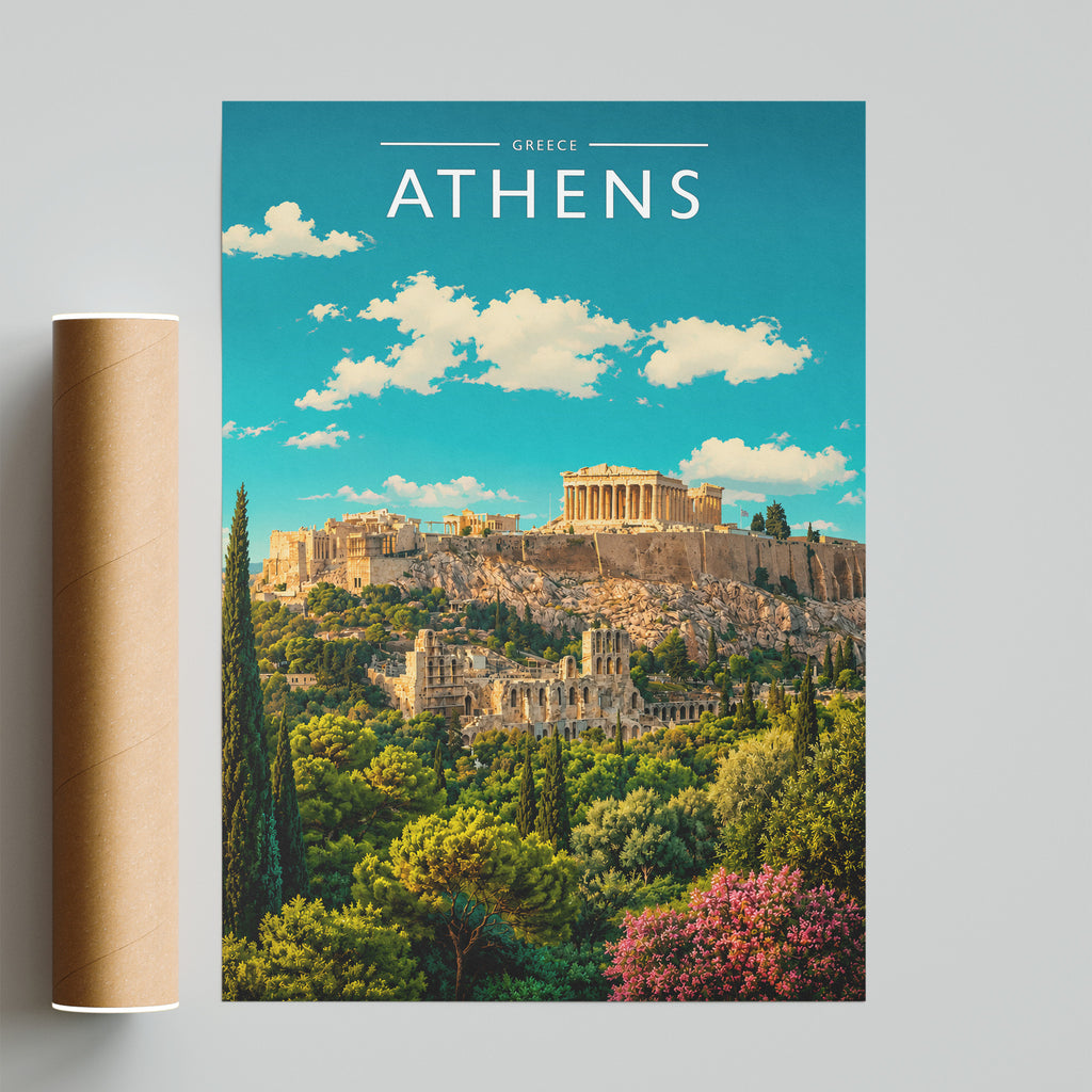 Athens Travel Poster - fine art print with shipping tube
