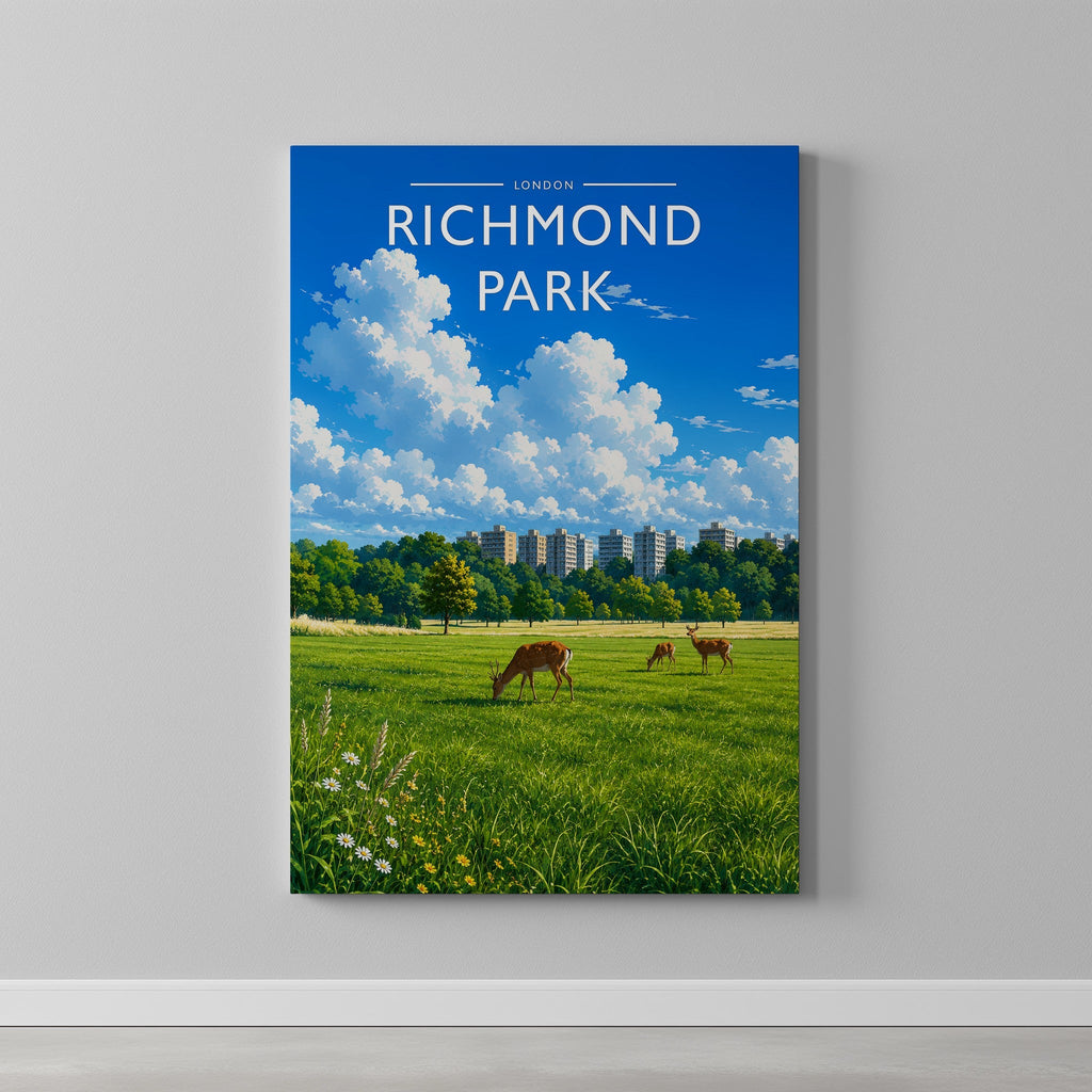 London #7 Travel Poster as a gallery-wrapped canvas on a plain wall