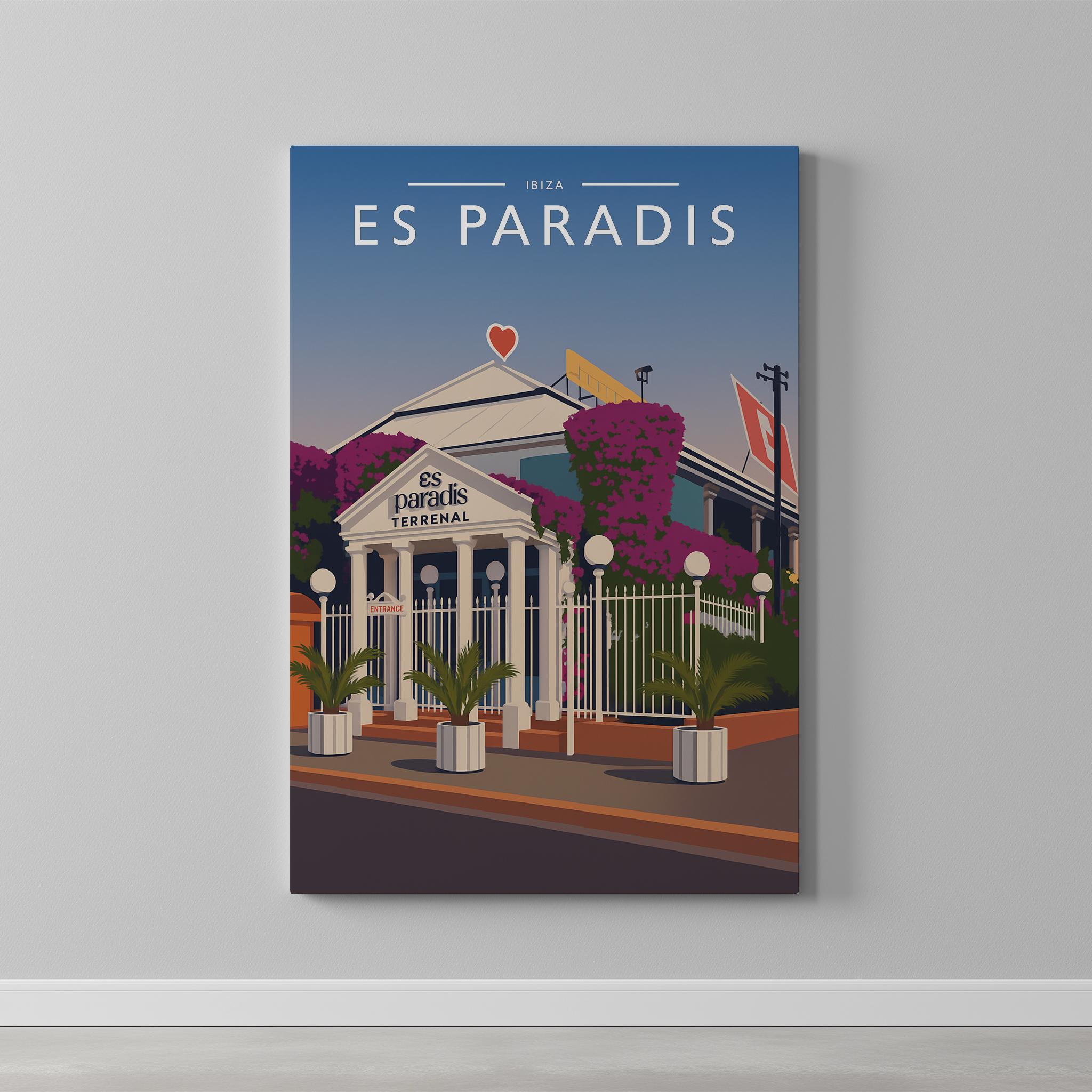 Ibiza #2 Travel Poster as a gallery-wrapped canvas on a plain wall