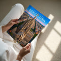 Barcelona Travel Poster - A4 print held in hand