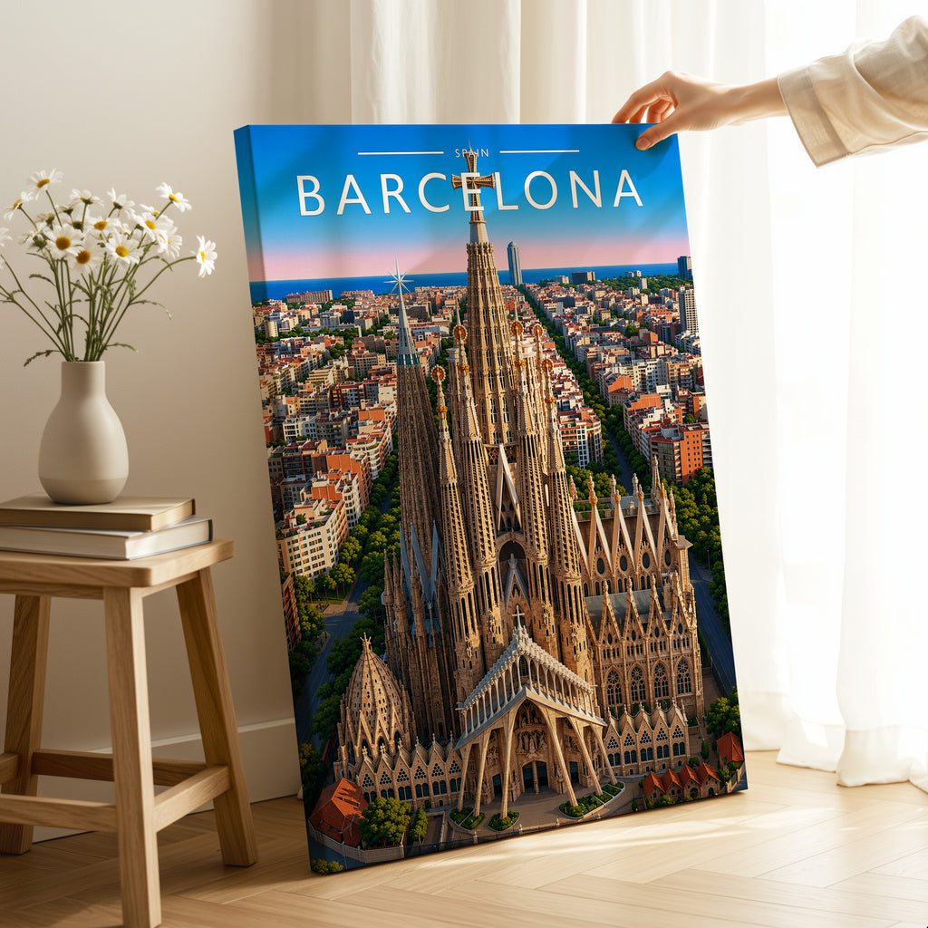 Barcelona Travel Poster as a gallery-wrapped canvas
