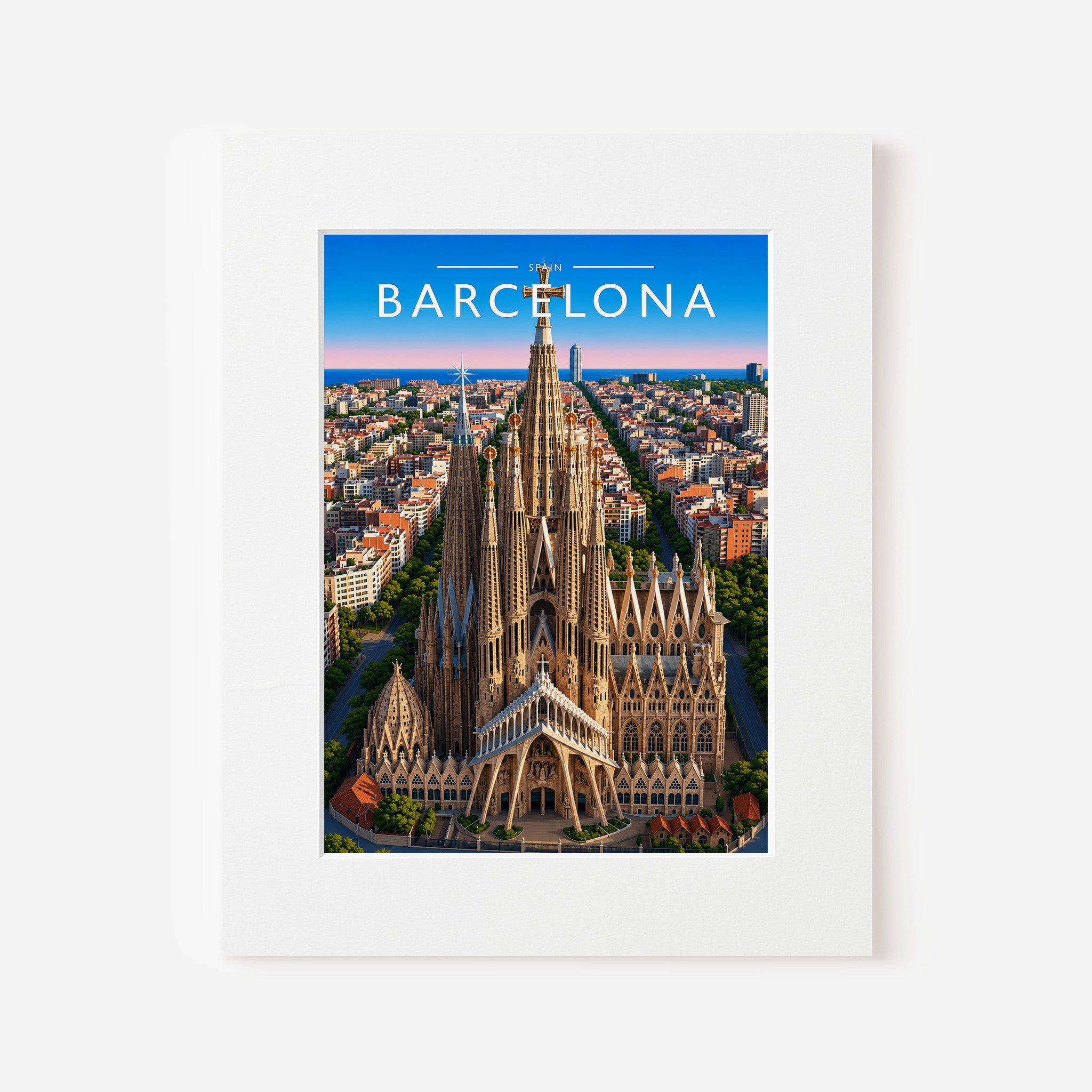 Barcelona Travel Poster in a white mount