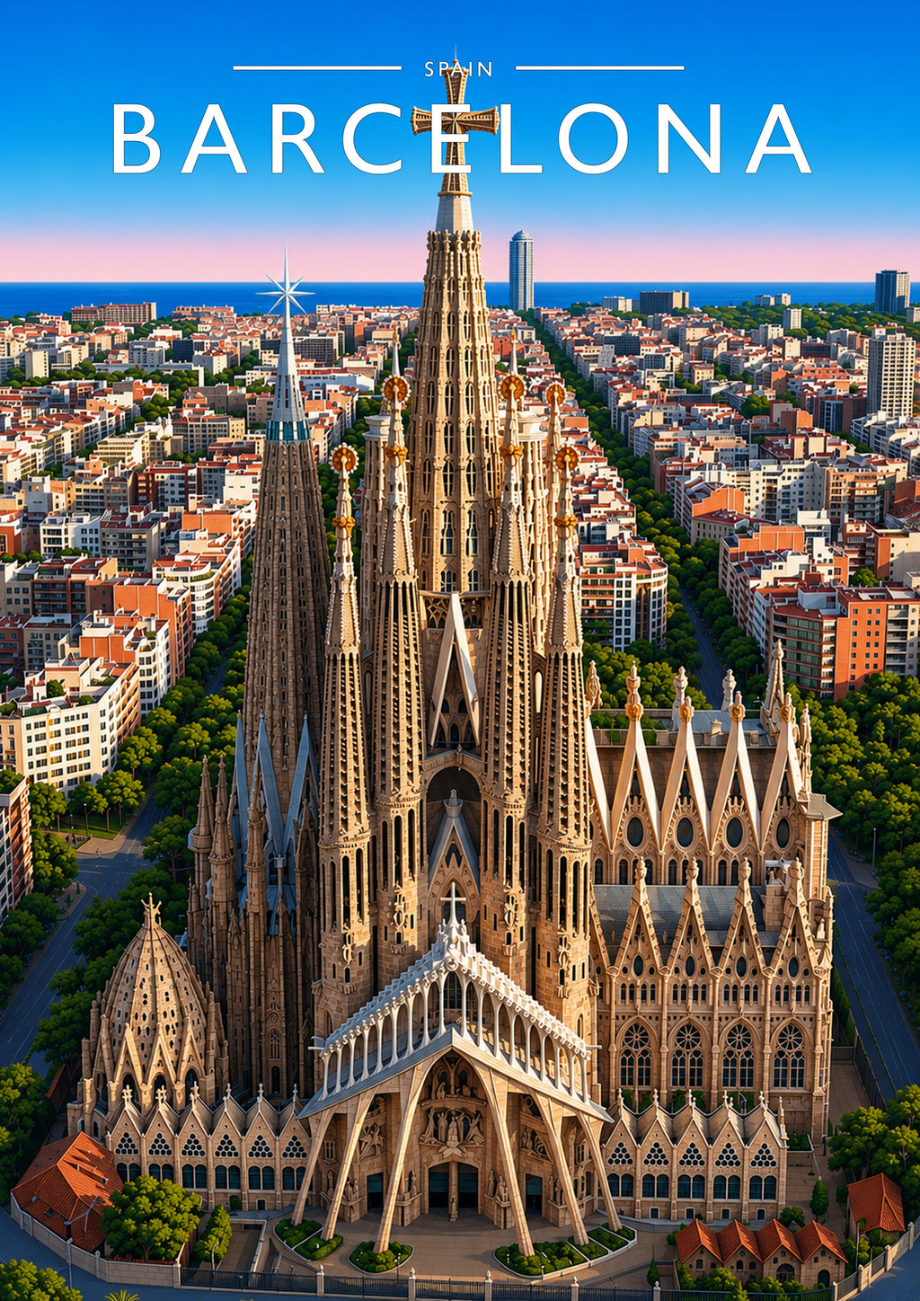 Barcelona Travel Poster - A4 travel poster print