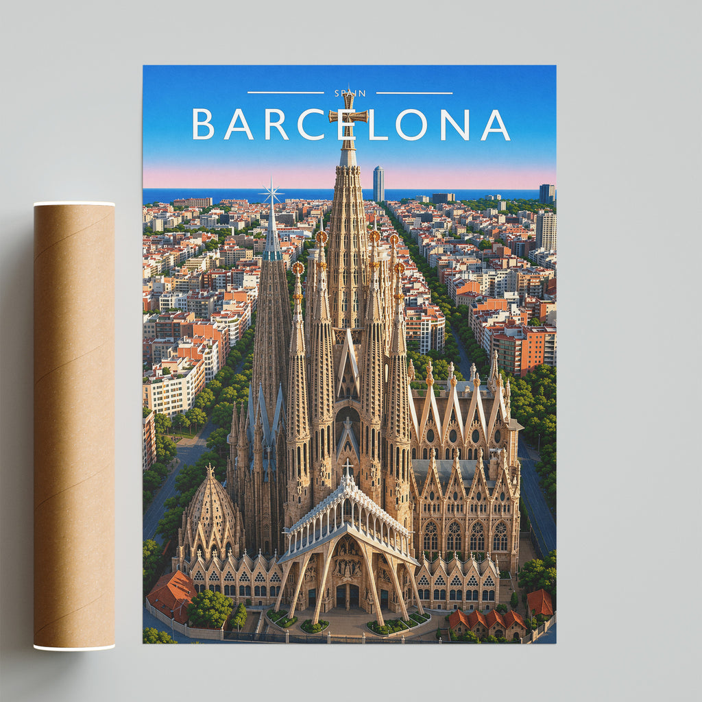 Barcelona Travel Poster - fine art print with shipping tube