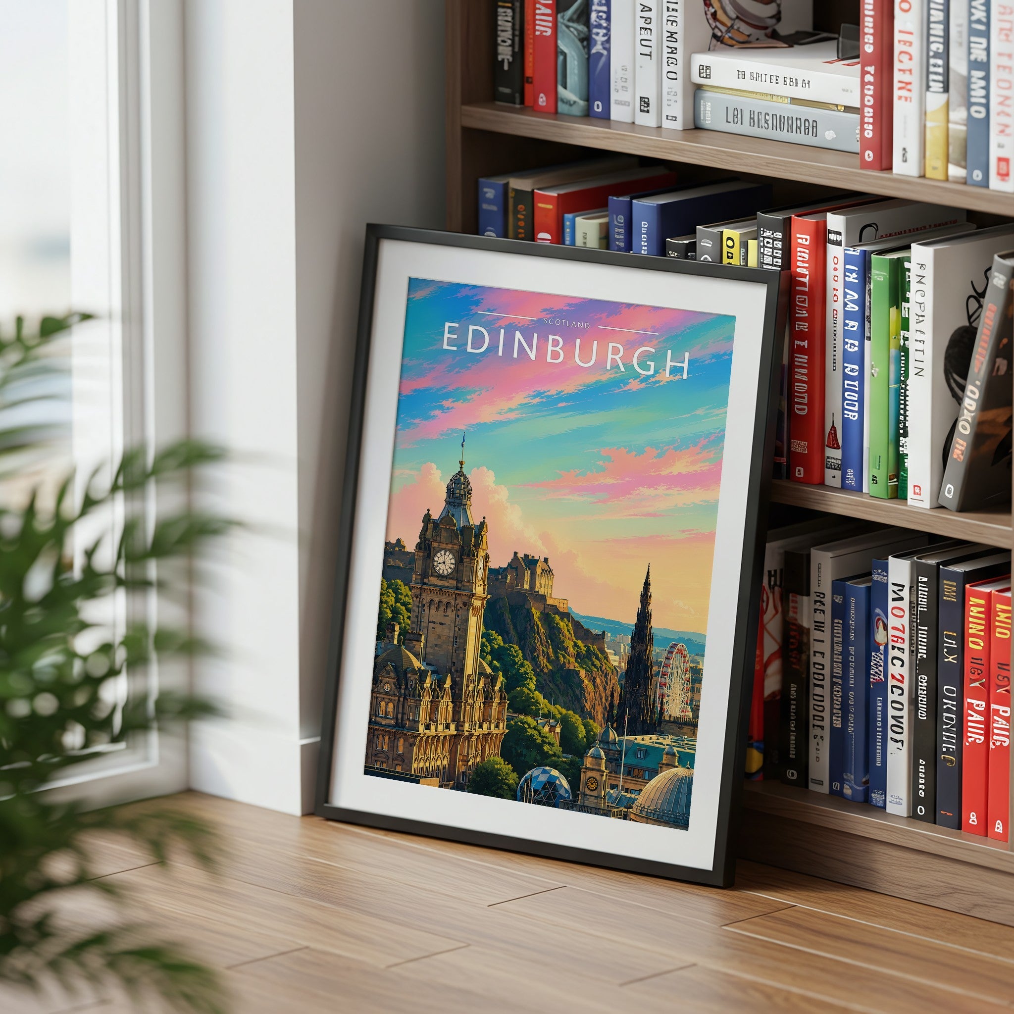 Edinburgh Travel Poster mounted in a black frame