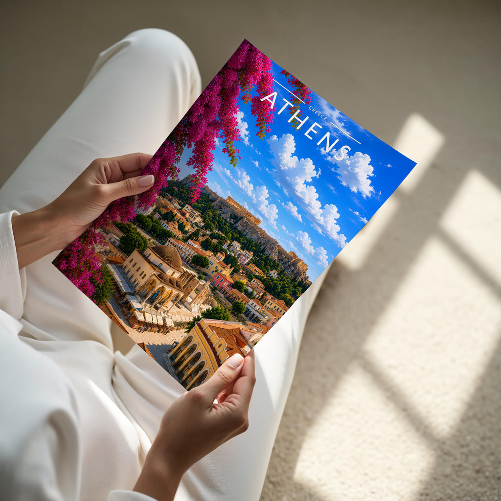 Athens #2 Travel Poster - A4 print held in hand