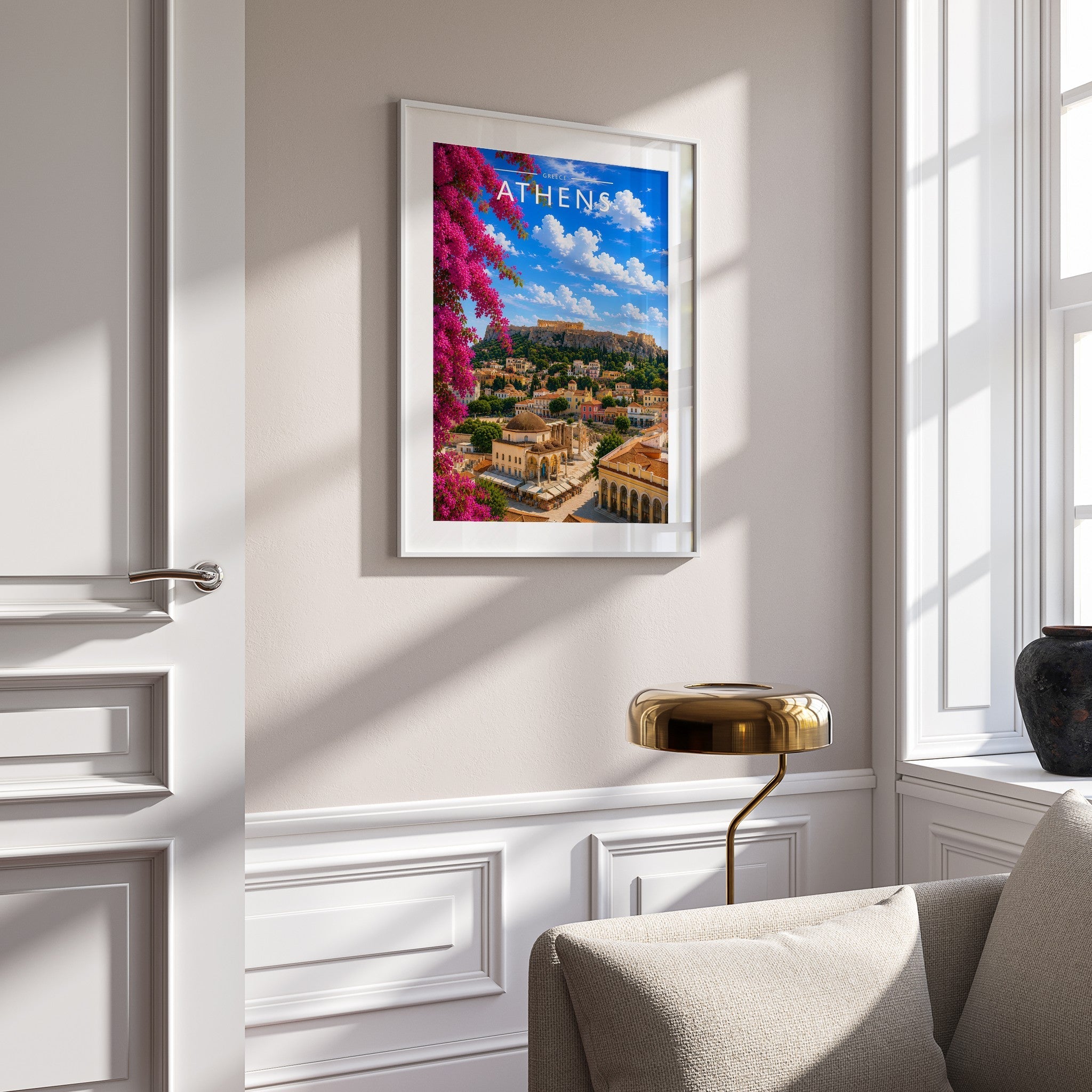 Athens #2 Travel Poster mounted in a white frame