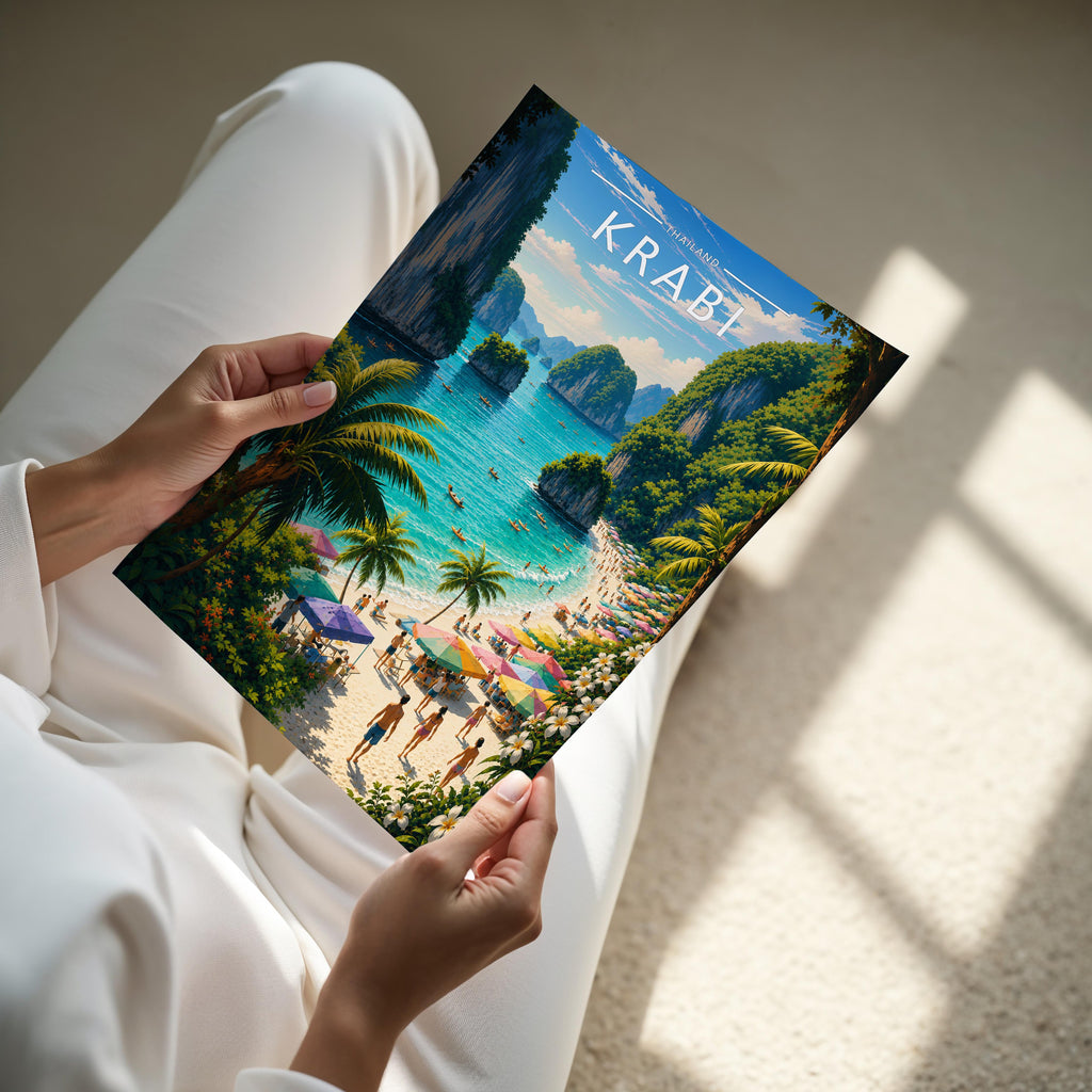 Krabi Travel Poster - A4 print held in hand