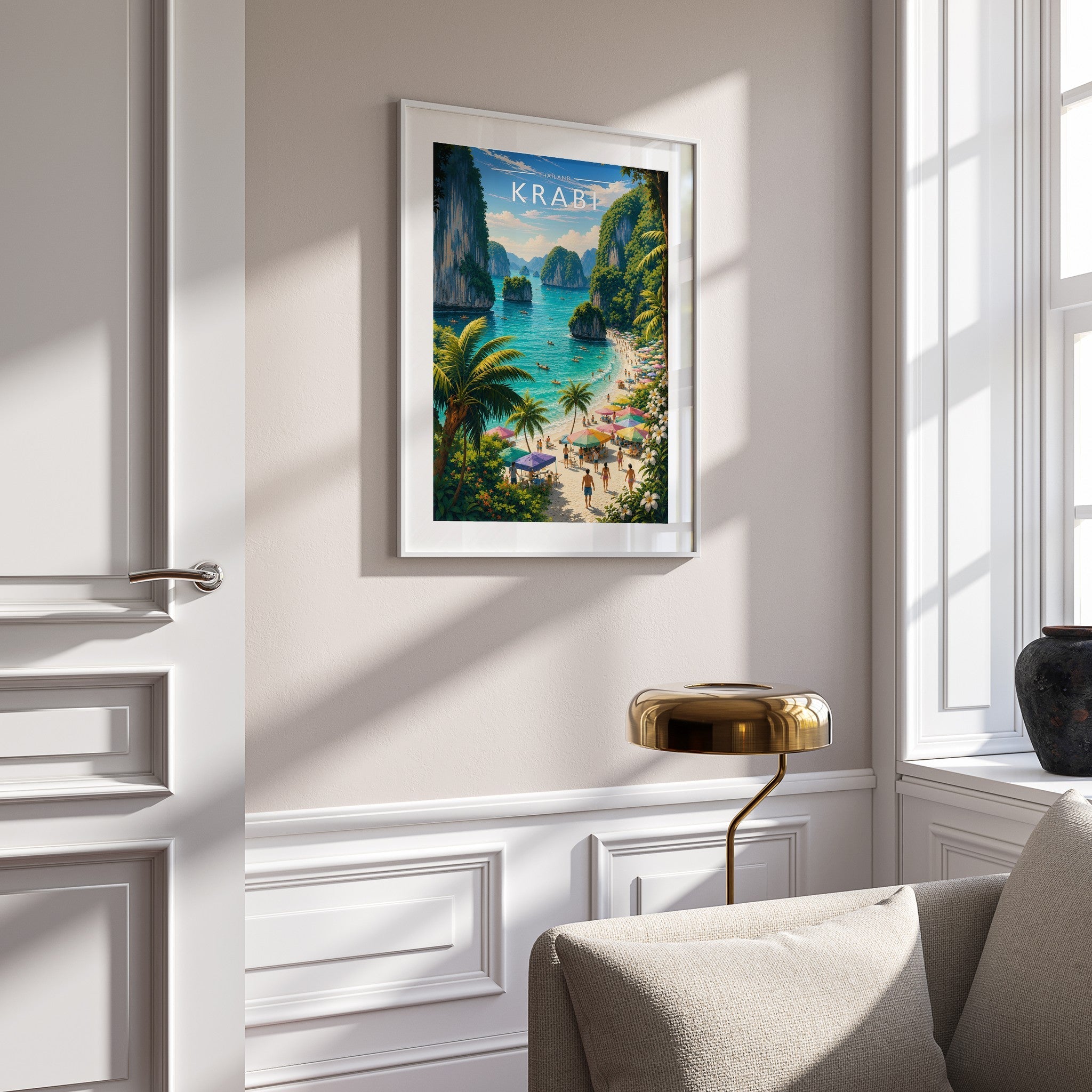 Krabi Travel Poster mounted in a white frame