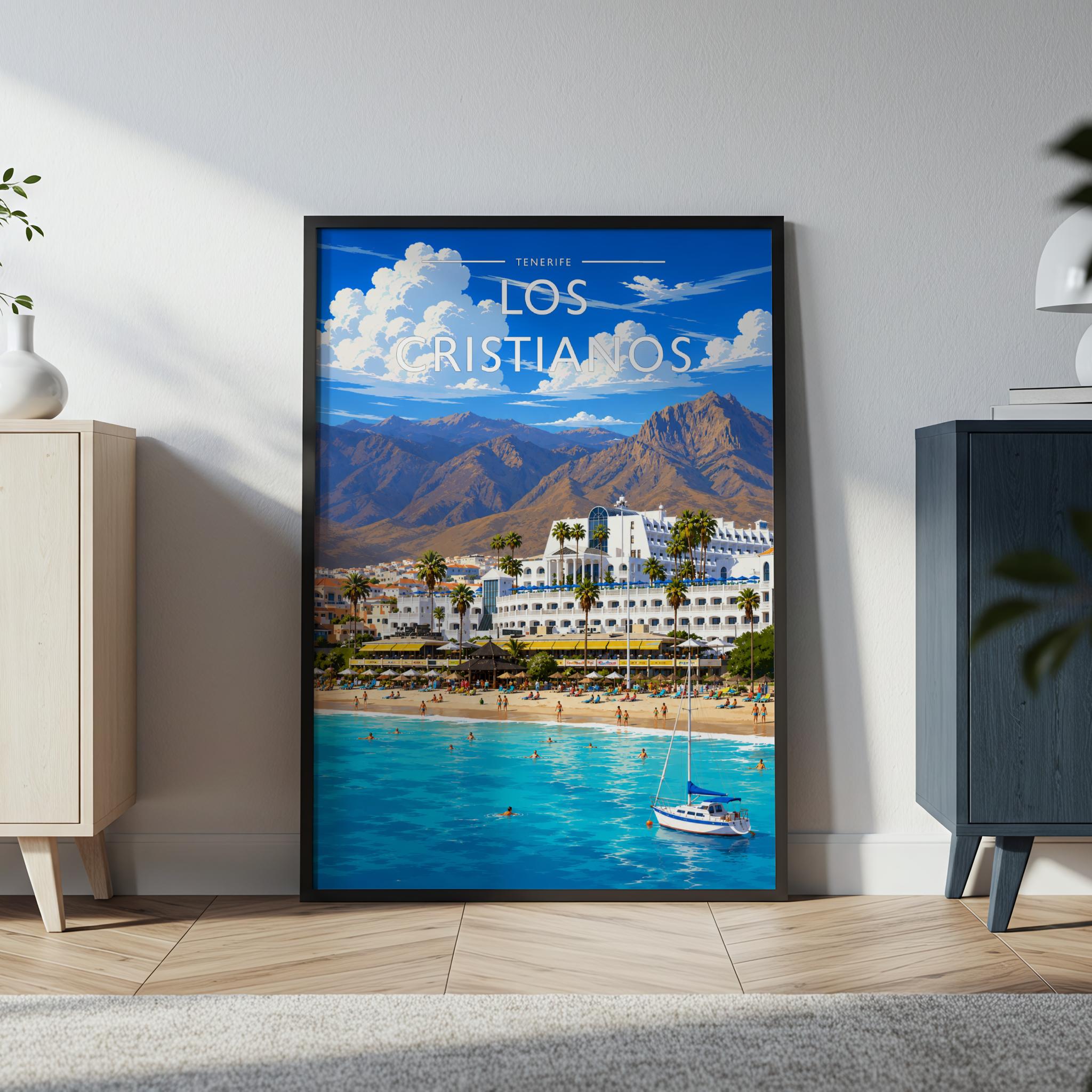 Los Cristianos Travel Poster in a black frame
