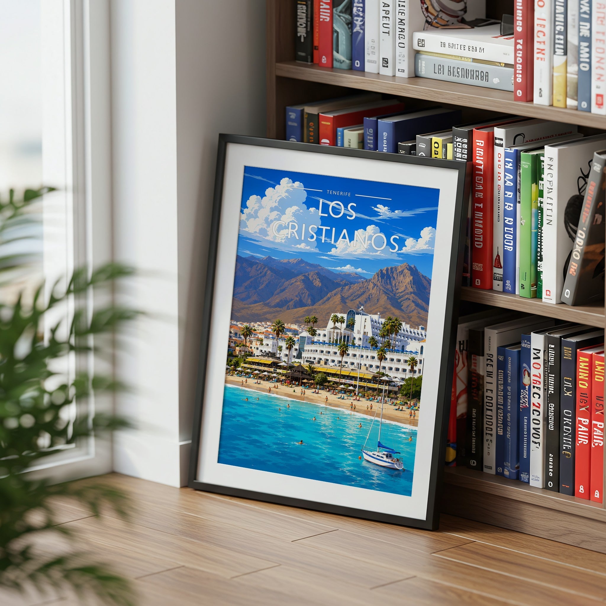 Los Cristianos Travel Poster mounted in a black frame