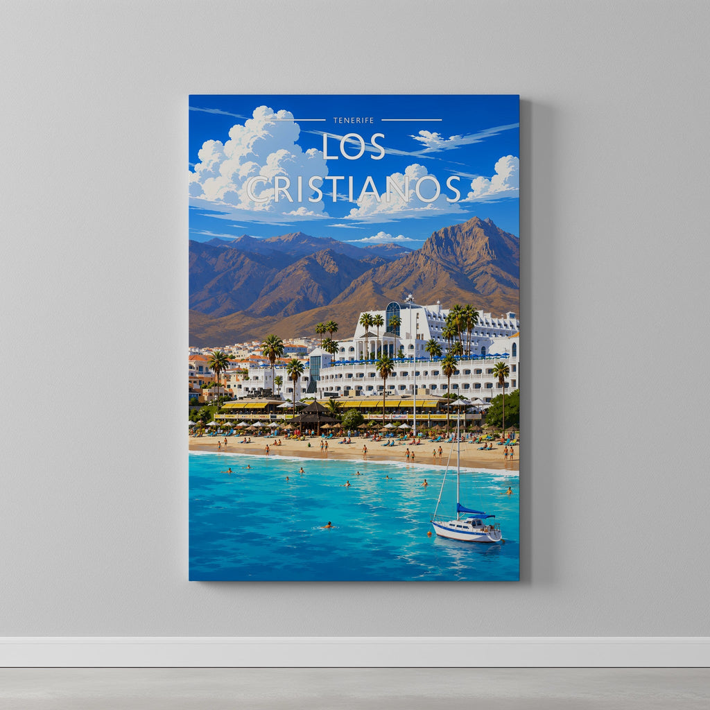 Los Cristianos Travel Poster as a gallery-wrapped canvas on a plain wall