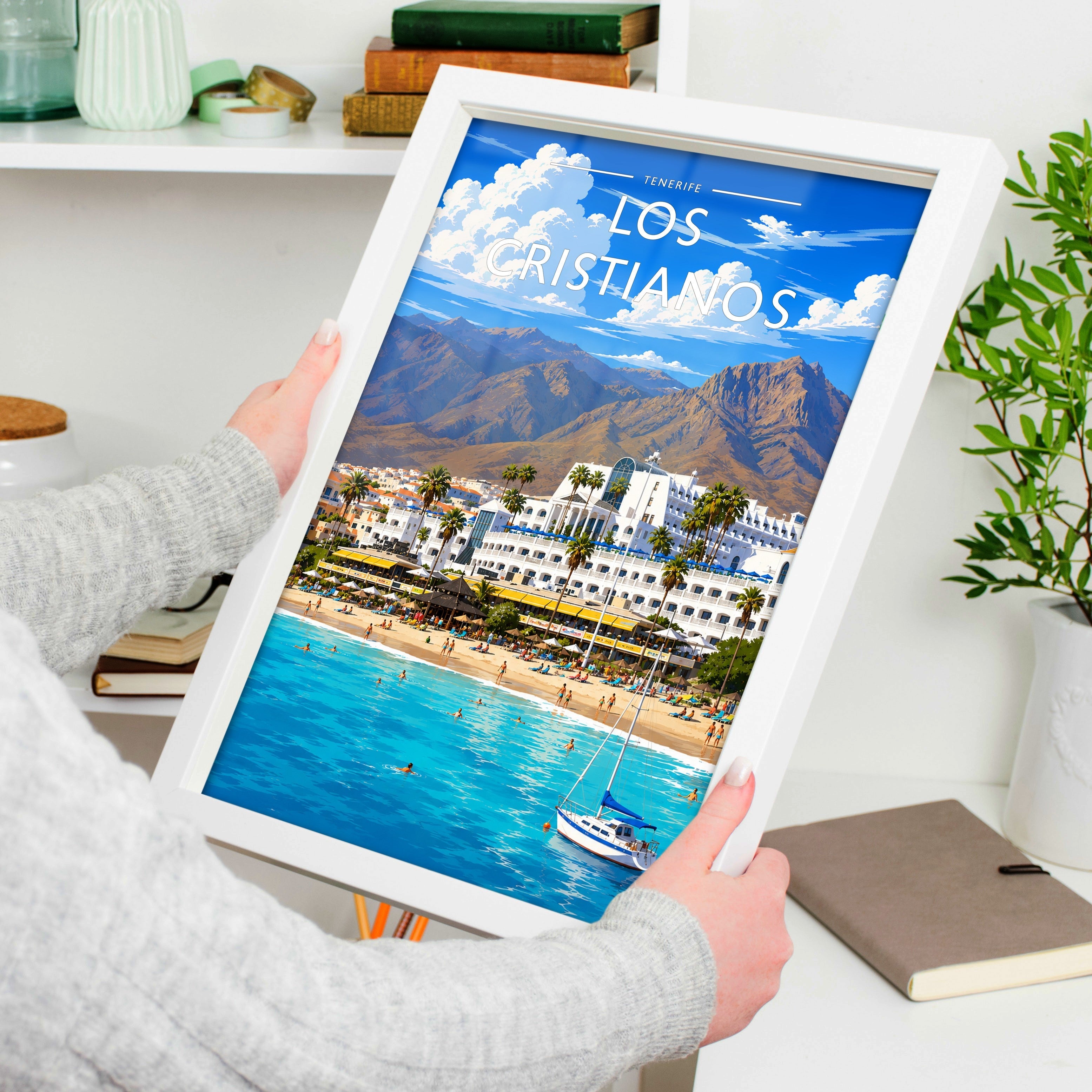 Los Cristianos Travel Poster held in a white frame