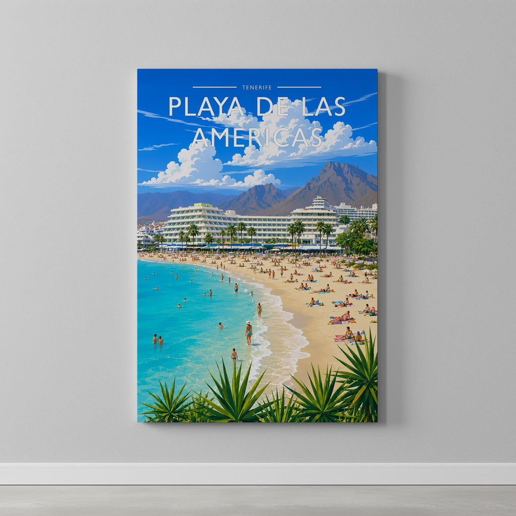 Playa de las Americas #2 Travel Poster as a gallery-wrapped canvas on a plain wall