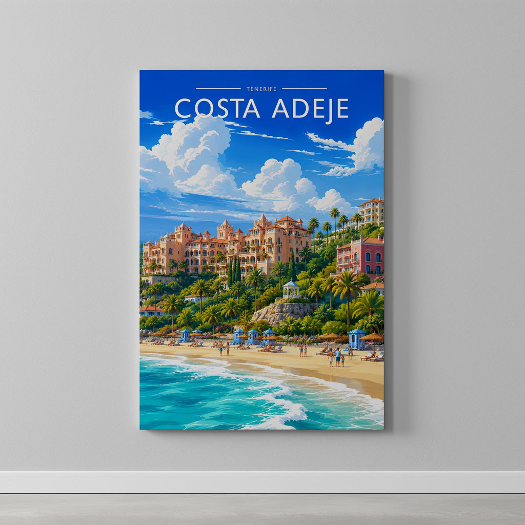 Costa Adeje #3 Travel Poster as a gallery-wrapped canvas on a plain wall