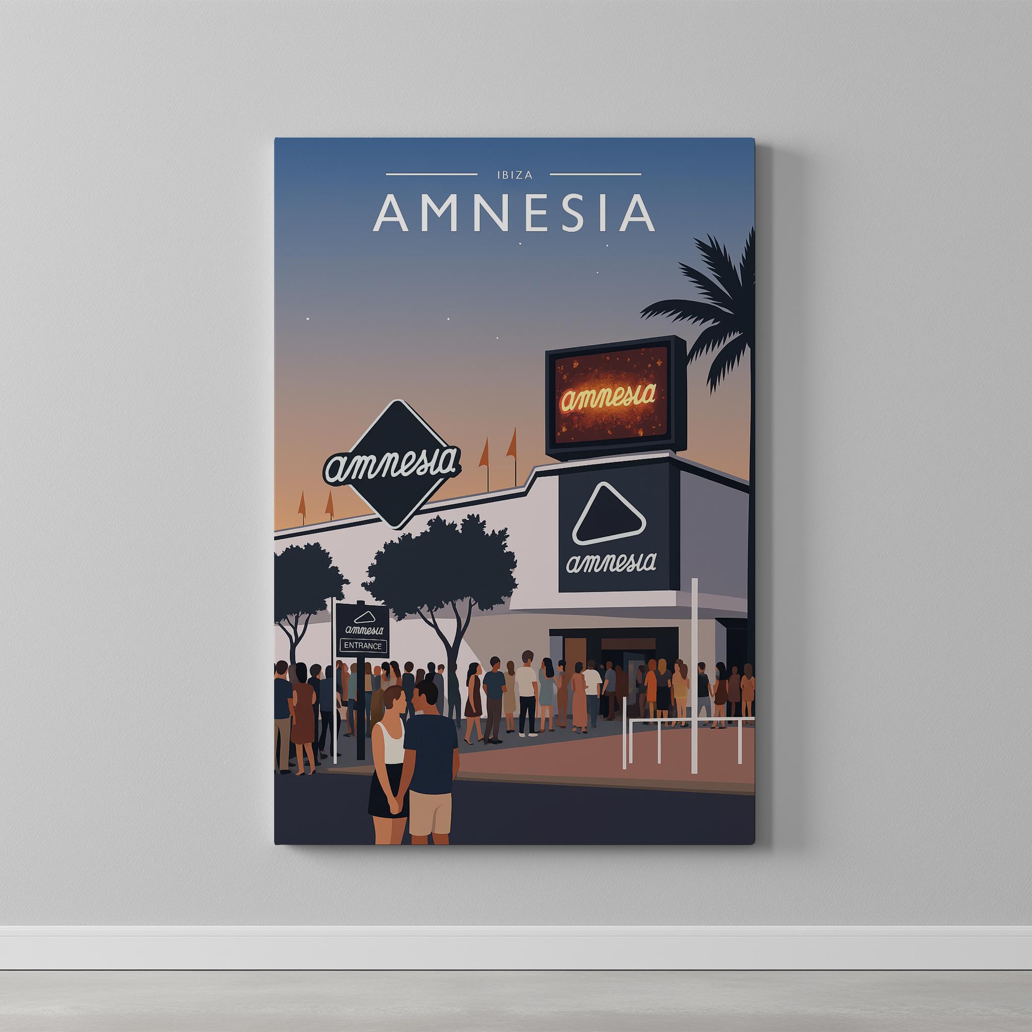 Ibiza #3 Travel Poster as a gallery-wrapped canvas on a plain wall
