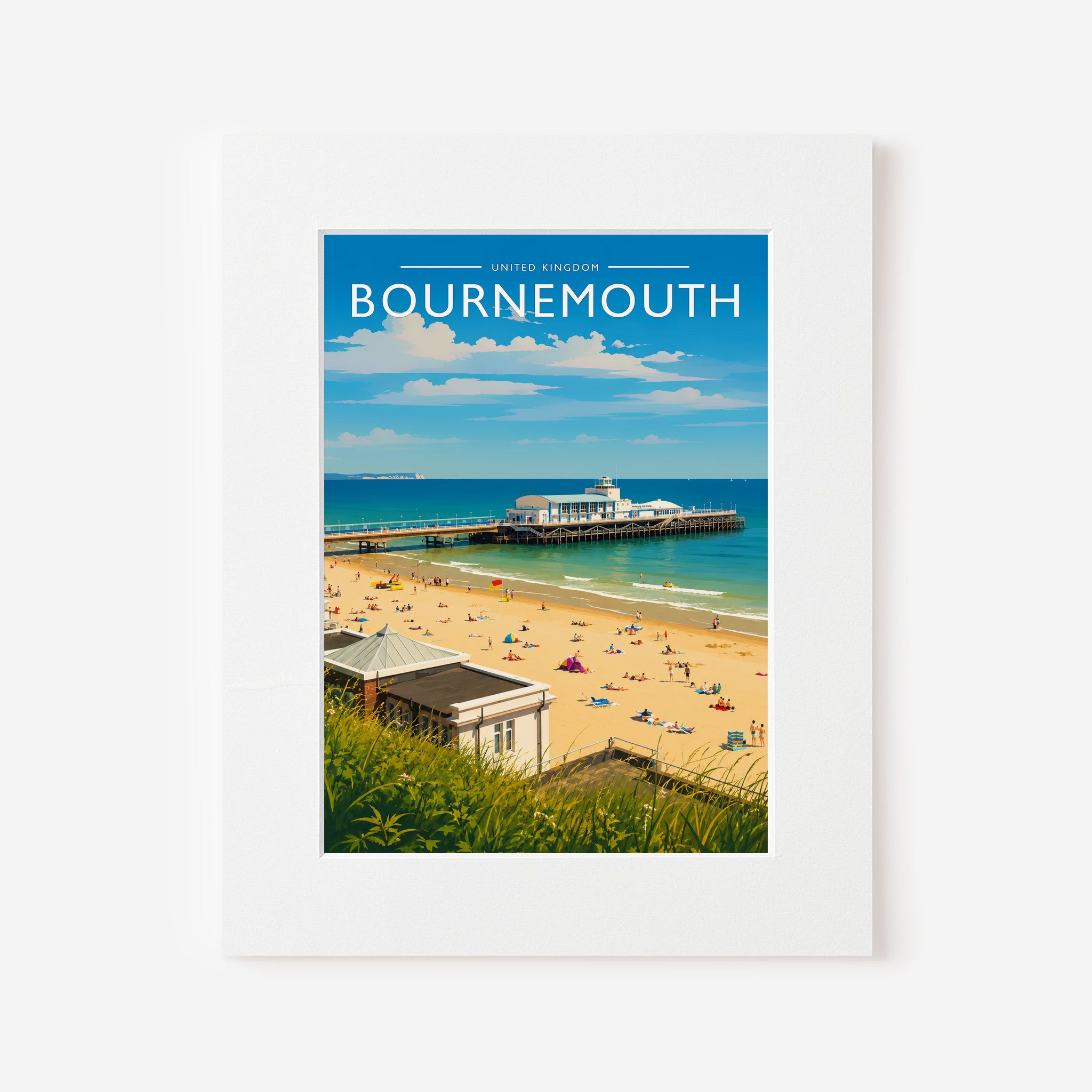 Bournemouth Travel Poster in a white mount