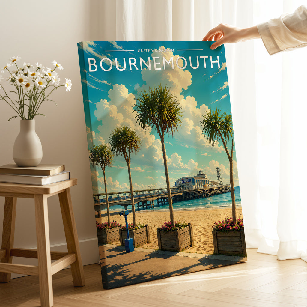 Bournemouth #2 Travel Poster as a gallery-wrapped canvas