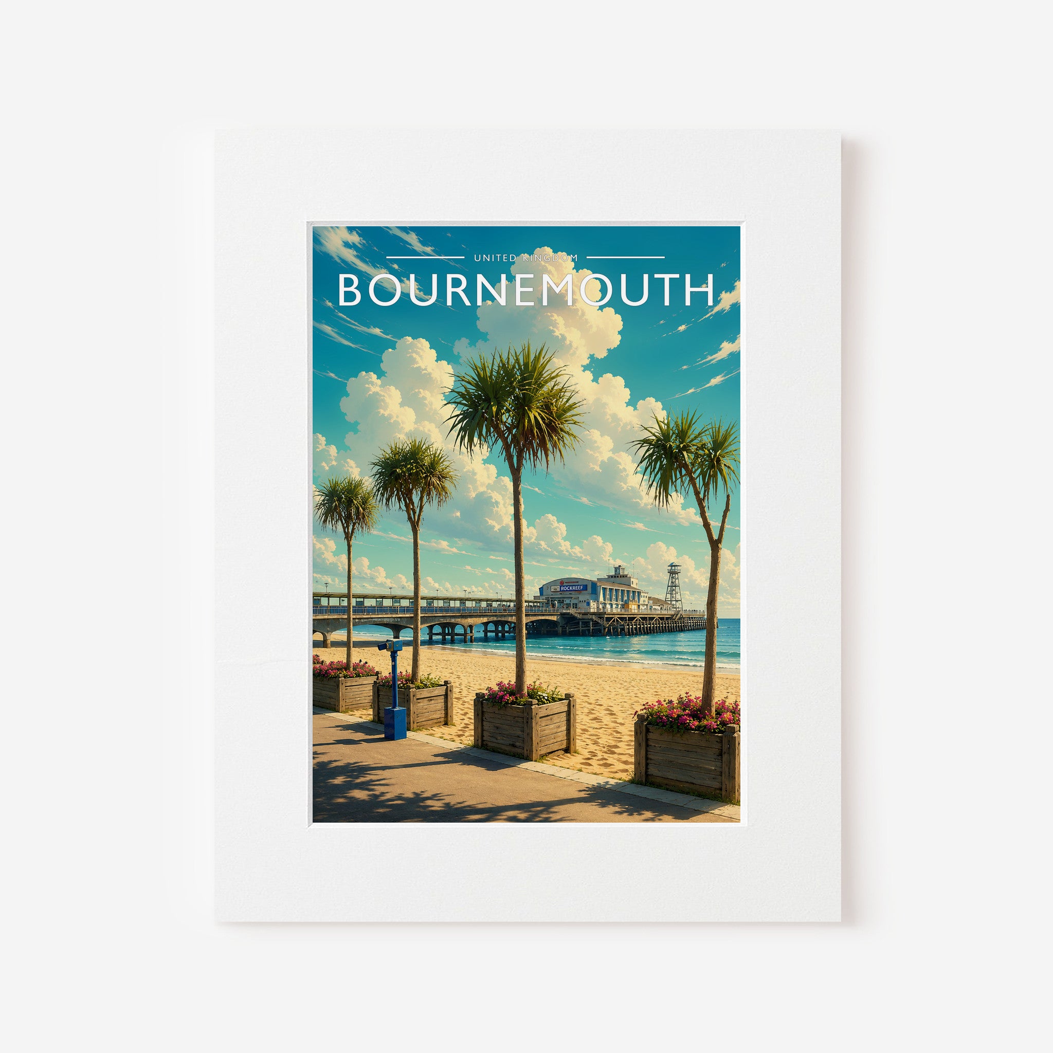 Bournemouth #2 Travel Poster in a white mount